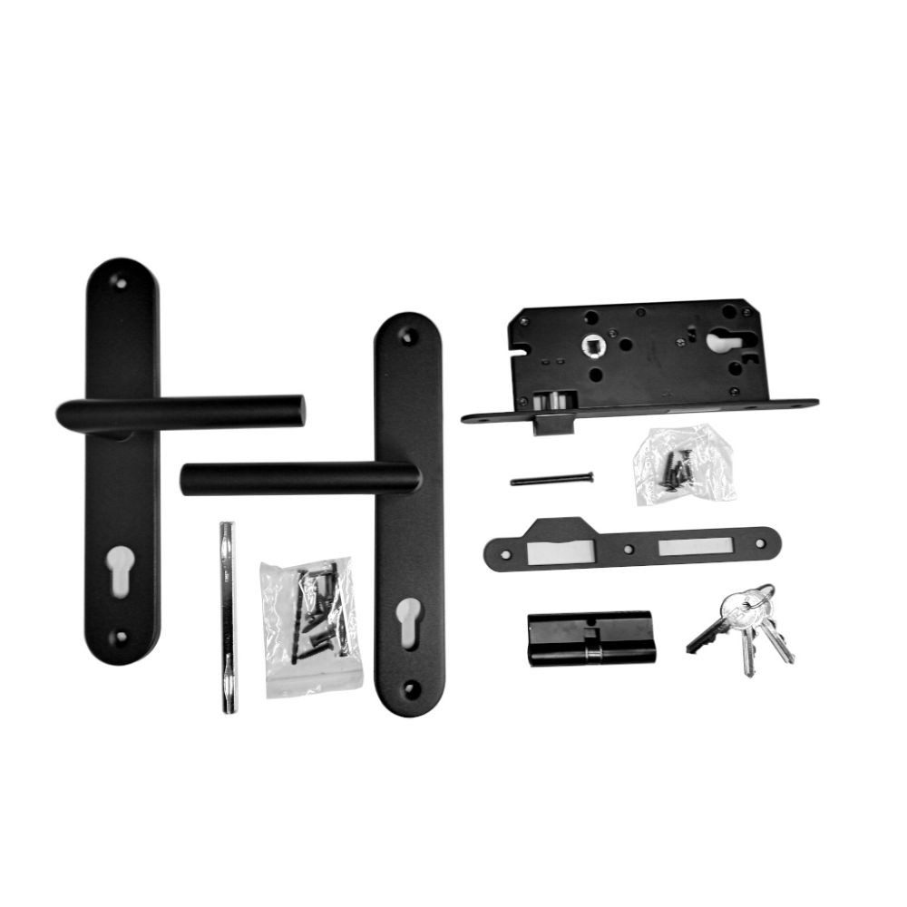 ROG-Gardenline Einsteckschloss für Gartentür, Edelstahl, abgerundetes Türschild,3 Schlüssel,schwarz, Dornmaß 45 mm, Wetterfest