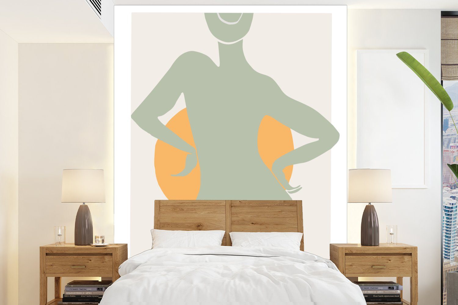 Körper, St), für - - Wandtapete MuchoWow Tapete - Wohnzimmer, Vinyl Matt, - bedruckt, Frau (4 Grün Fototapete Gelb Sonne Montagefertig