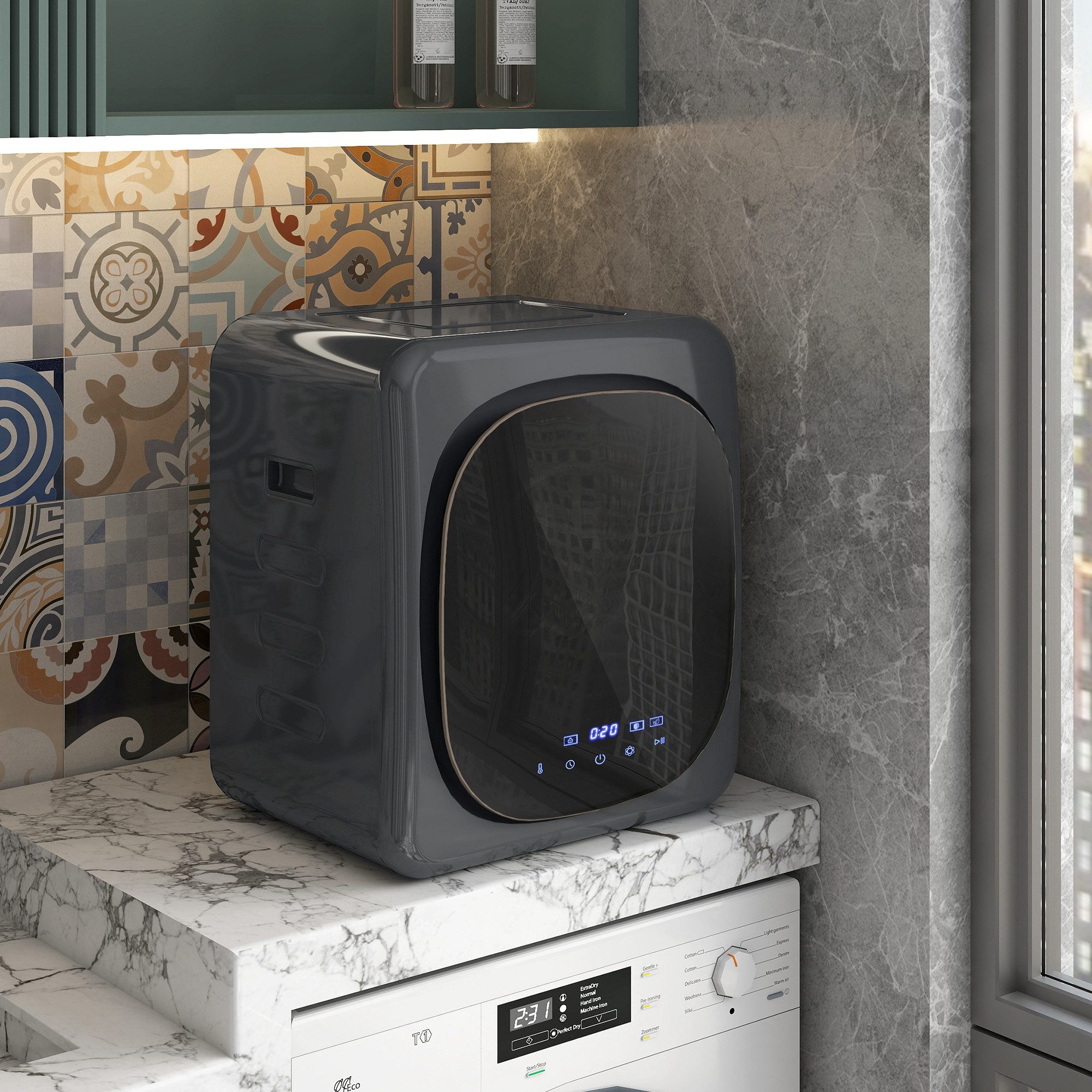 HOMCOM Ablufttrockner B61-011V90GY, Kindersicherung, Abschaltautomatik