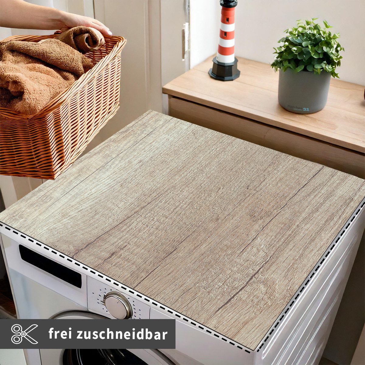 Tabletop Antirutschmatte Waschmaschinenauflage Holz-Optik Textil-Finish waschbar, 1-St., Rutschfeste Gummi Unterlage als Trockner Waschmaschinen-Abdeckung