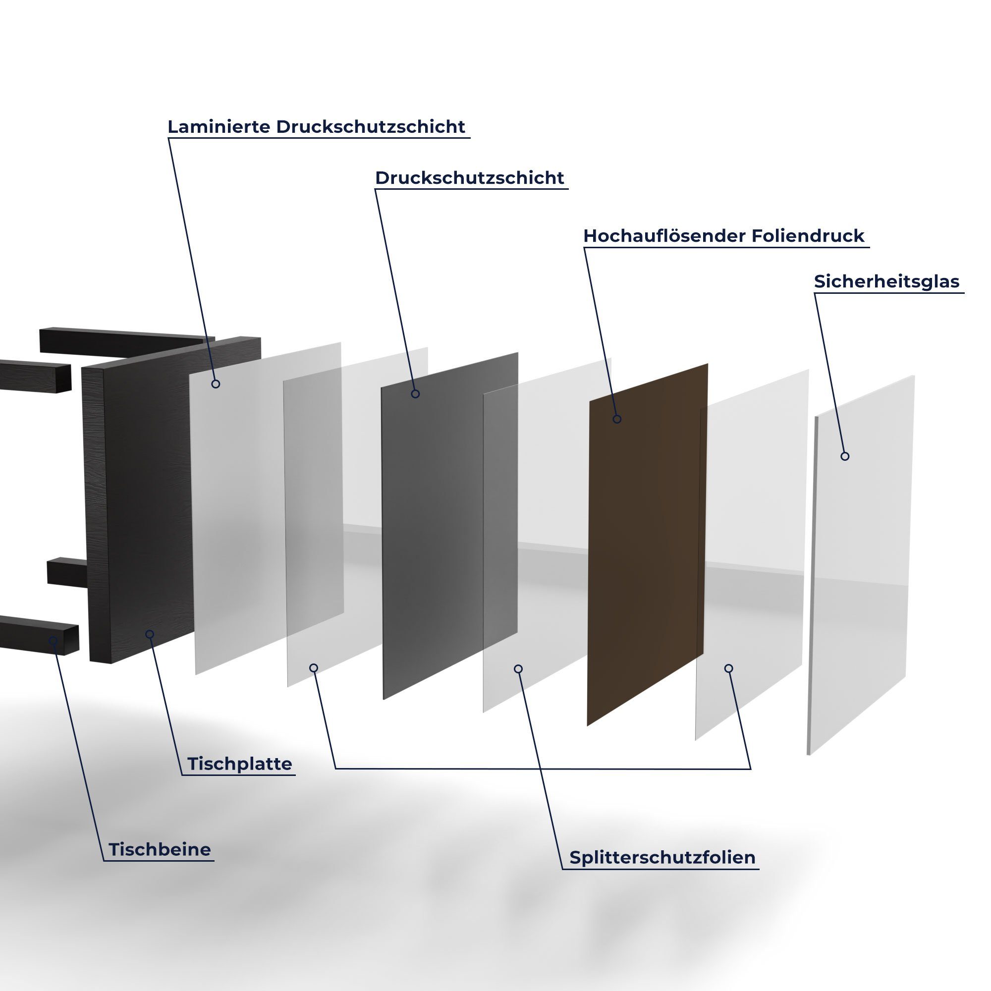 modern 'Unifarben DEQORI Couchtisch Schwarz - Glastisch Braun', Beistelltisch Glas