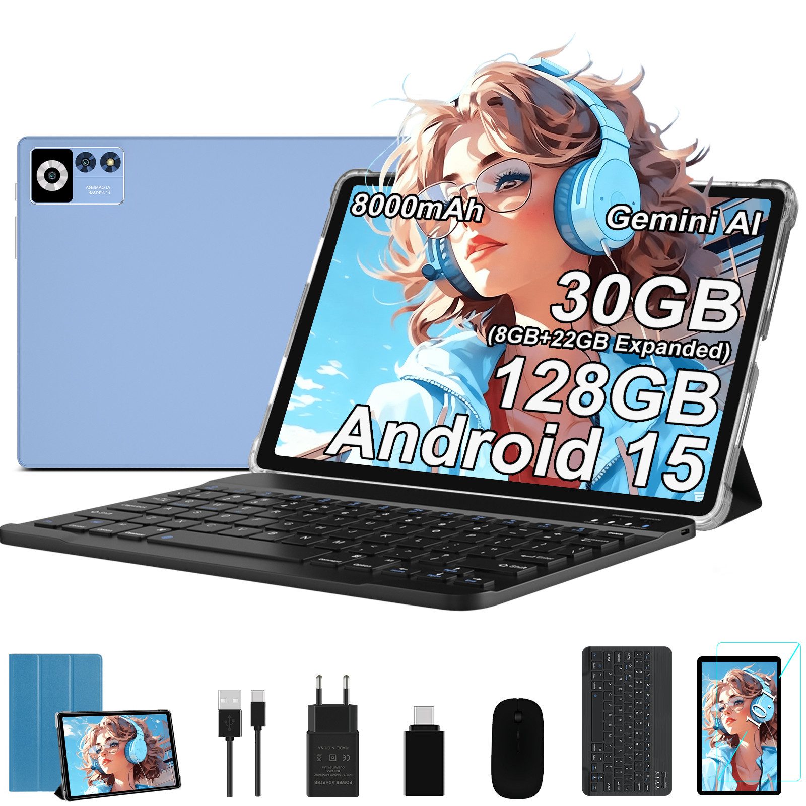 GOODTEL YESTEL 10.1 Zoll Android 15 Tablet – 30GB RAM, 128GB Speicher Tablet (10.1", Android15, Octa-Core 2.0GHz, 8000mAh Akku, GPS)