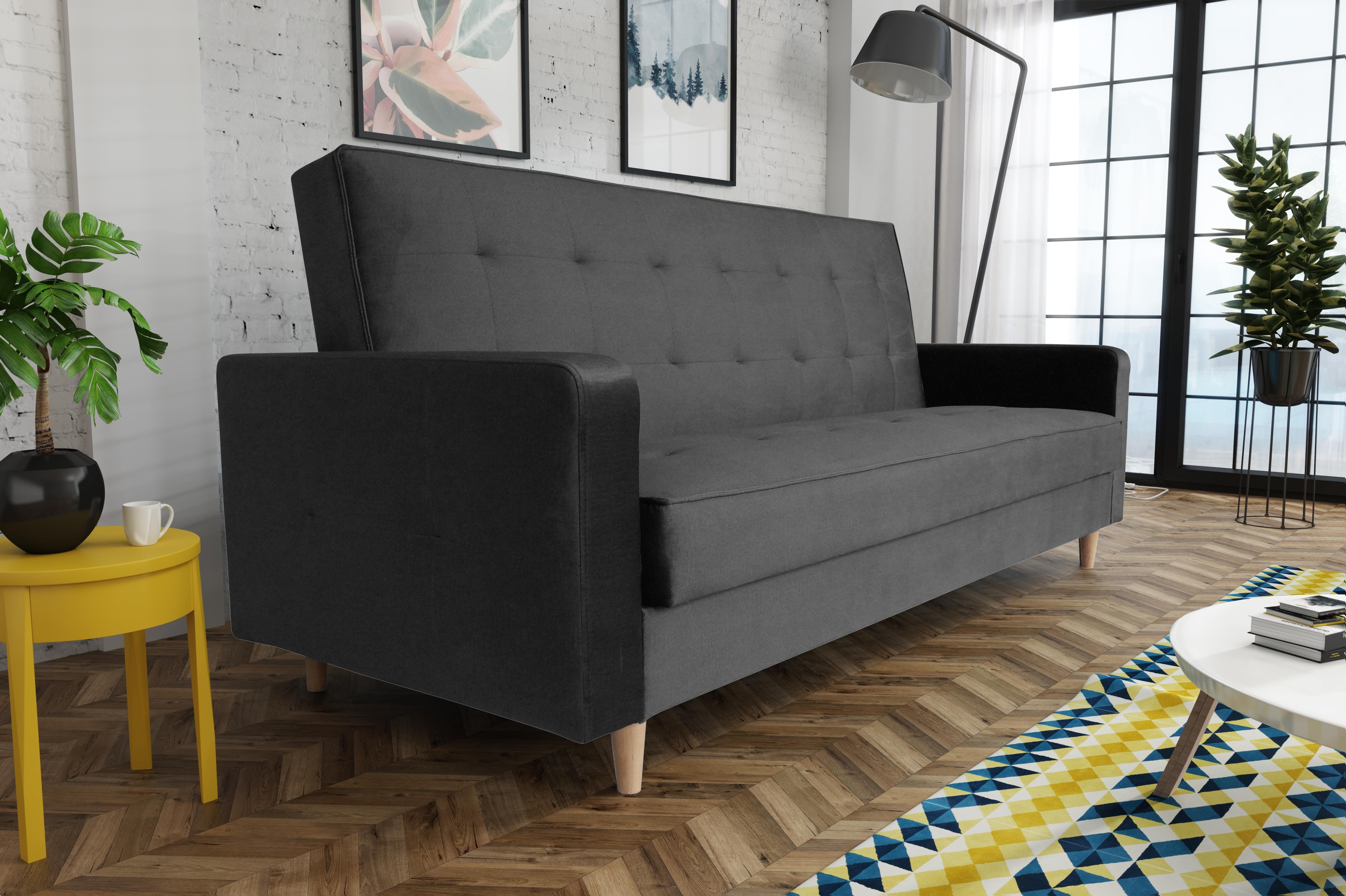 Holzbeine Schwarz und Sofa Beautysofa (kronos Bamako, 07) mit Bettkasten, Polstersofa mit Stil, im Couch Schlaffunktion Schlafsofa skandinavischen