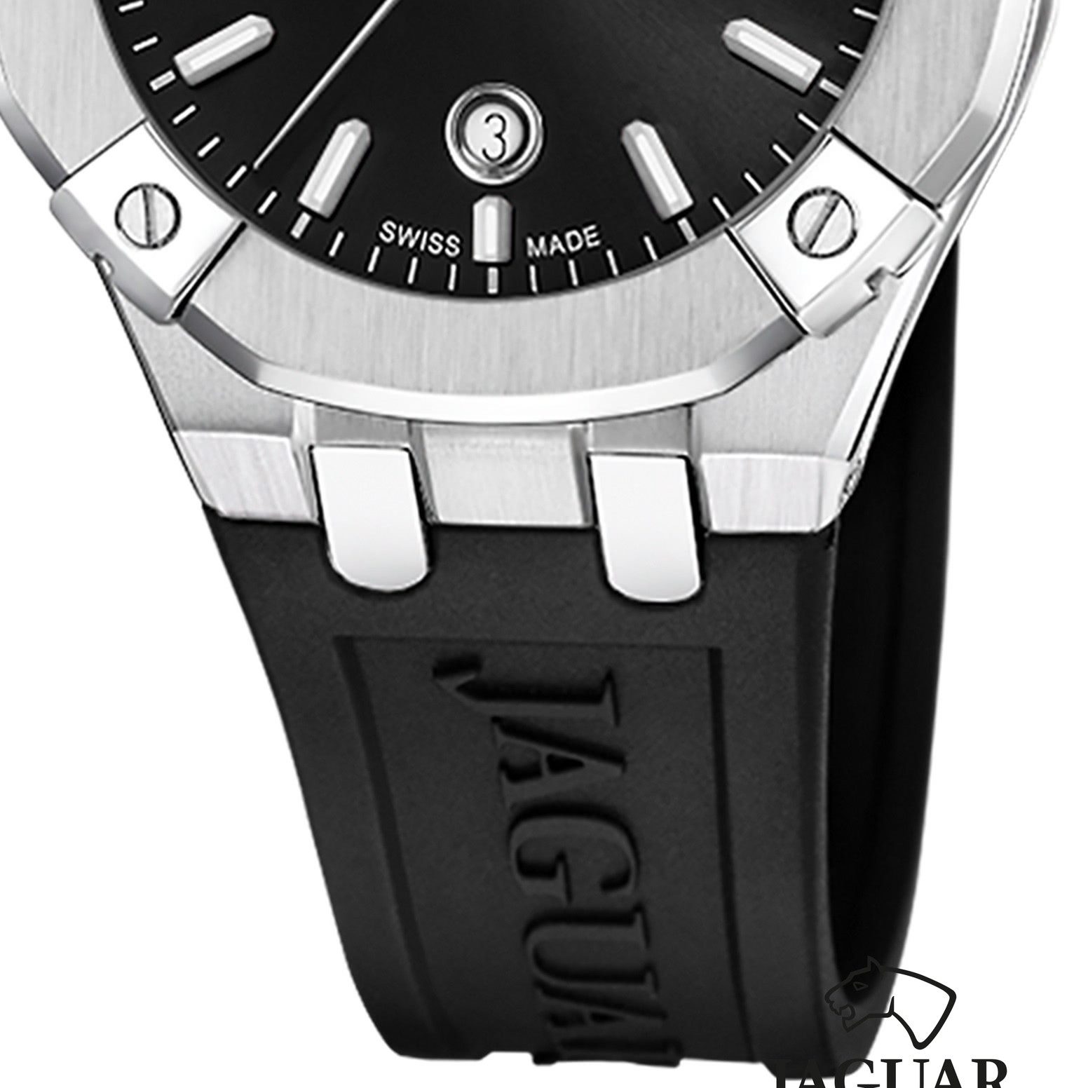 JAGUAR Quarzuhr Jaguar Damenuhr Silikon schwarz Jaguar, (Analoguhr), Damen Armbanduhr rund, Silikonarmband schwarz