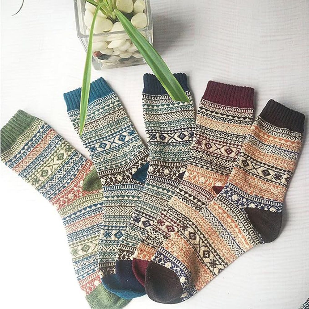 Haiaveng Arbeitssocken 5 Dick Stricksocken, Wandersocken Frauen Männer Wintersocken Thermosocken Paar und für Wintersocken,Outdoor