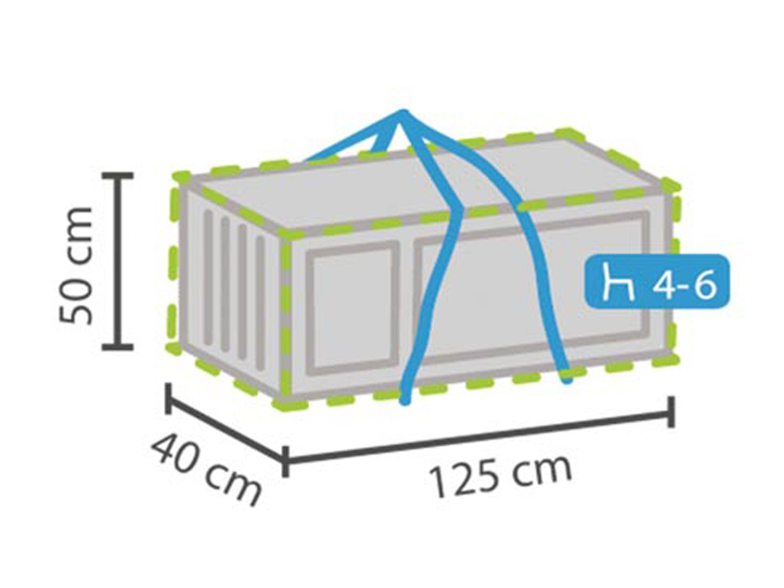 PEREL Auflagenbox, wetterfeste Schutz-Hülle für Auflagen-Tasche Lounge-Kissen 125x40cm