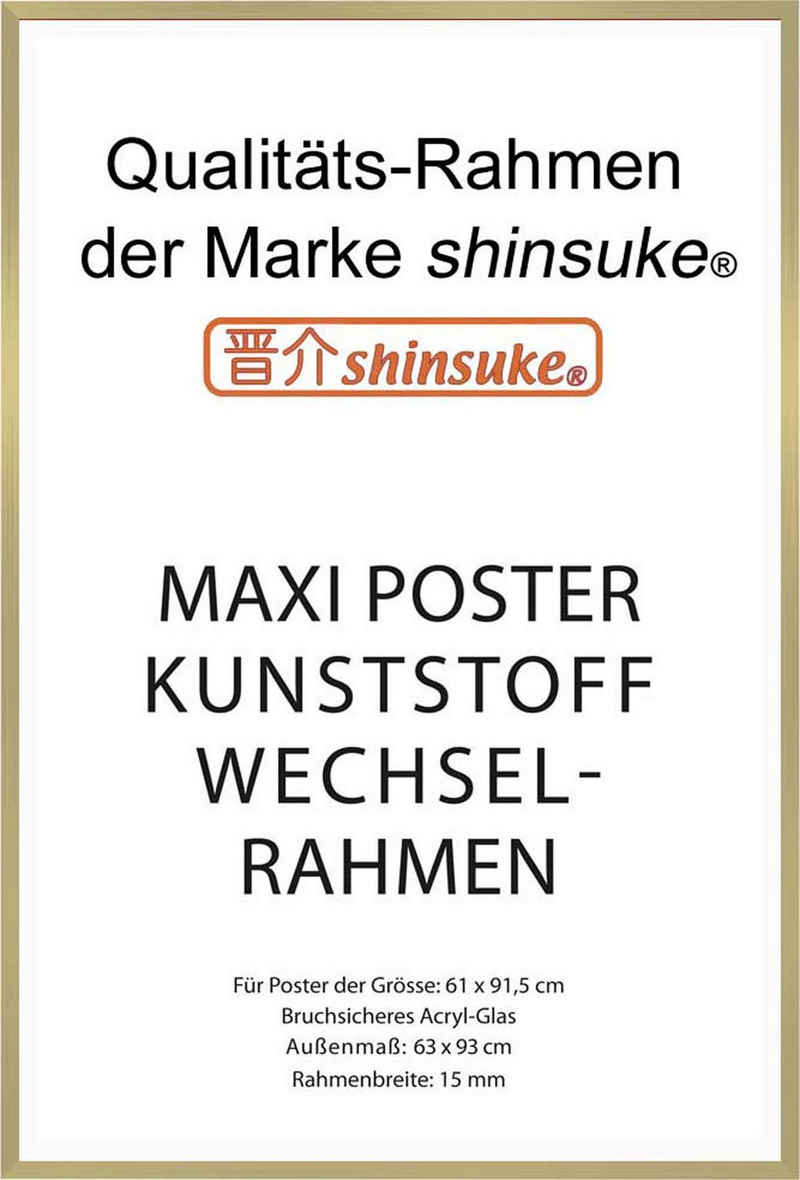 empireposter Rahmen Posterrahmen Wechselrahmen Shinsuke® Maxi-Poster Profil: 15mm Kunststoff 61x91,5cm, Farbe gold mit Acryl-Scheibe