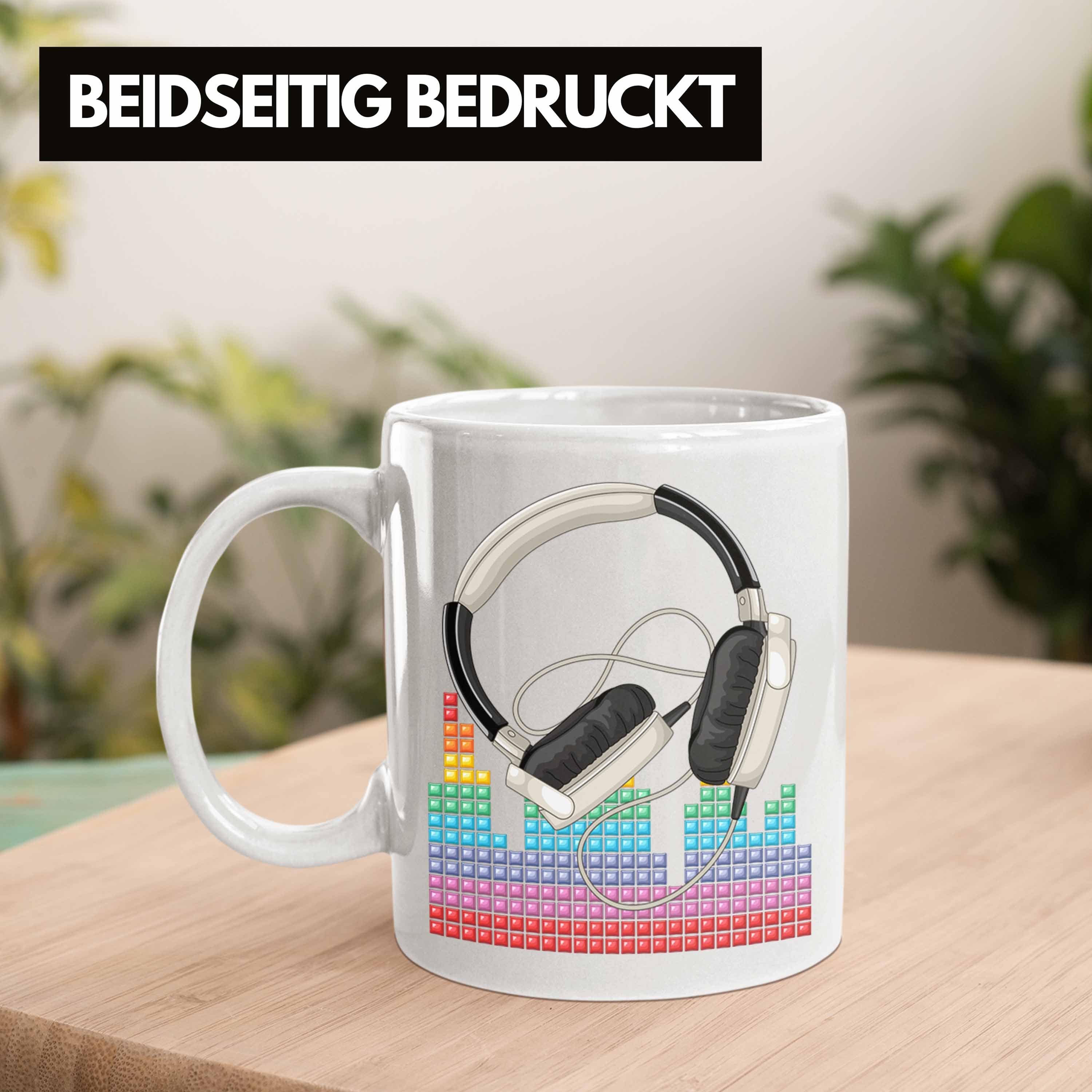DJ Tasse Weiss Tasse Kaffee-Becher Geschenkidee Grafik für Mischpult Trendation DJ Geschenk