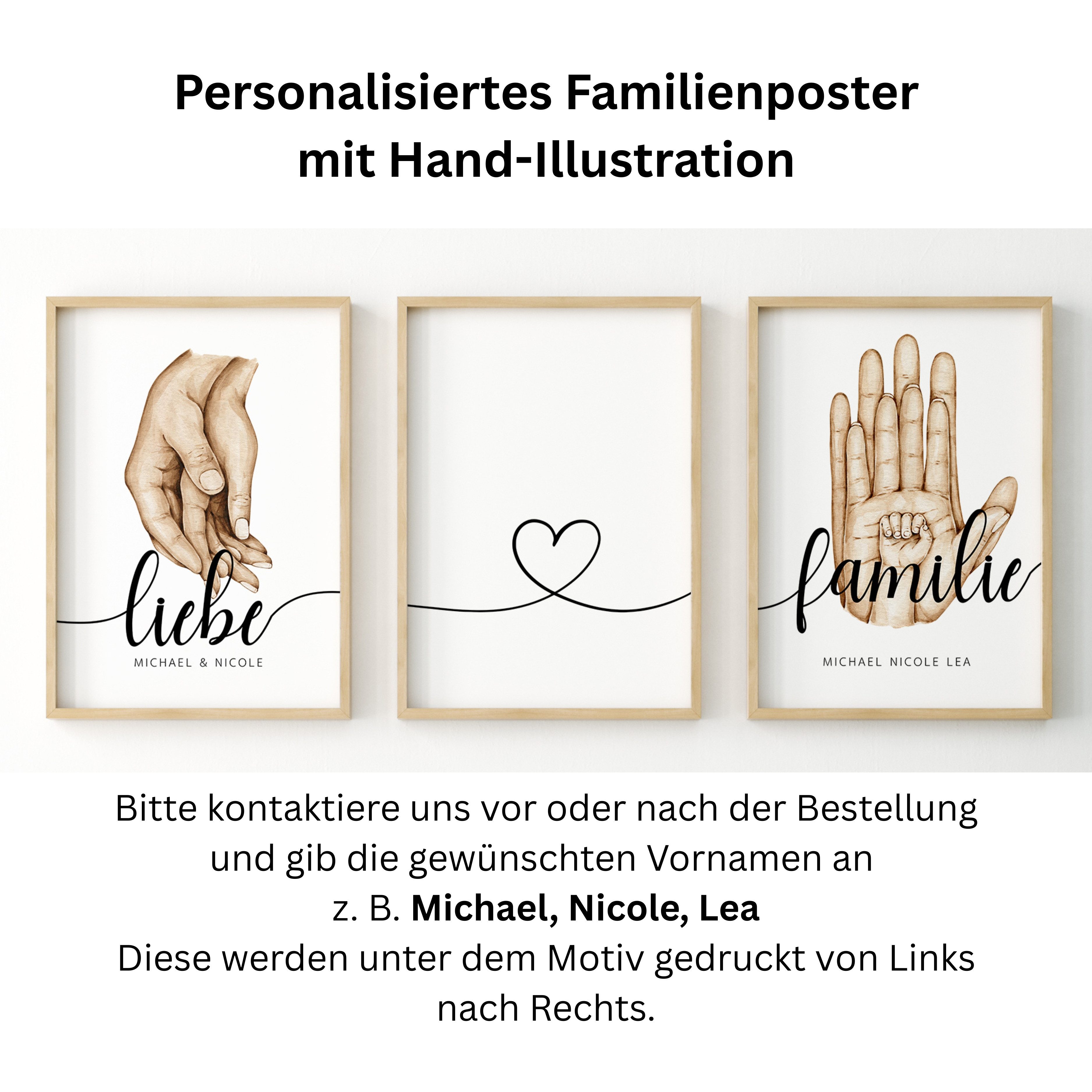 JUSTGOODMOOD Poster Premium ® Familie Hände Personalisiert Vorname Familiengeschenk, Eltern + 4 Kinder (1 St), verschiedene Größen wählbar