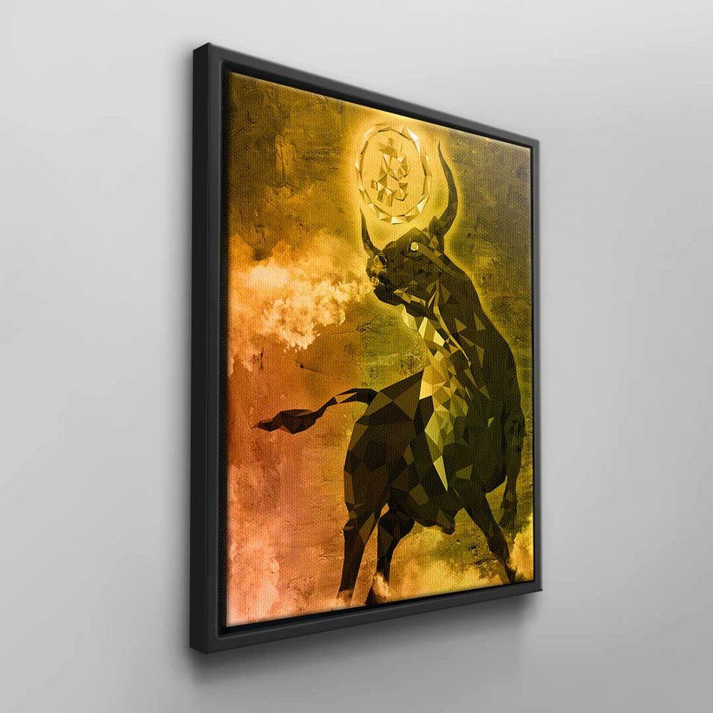 Grün Rahmen Diamant ohne Wandbild Gold Motivations-Kryptotier Stier, Orange Leinwandbild Bitcoin Stier Bitco DOTCOMCANVAS®