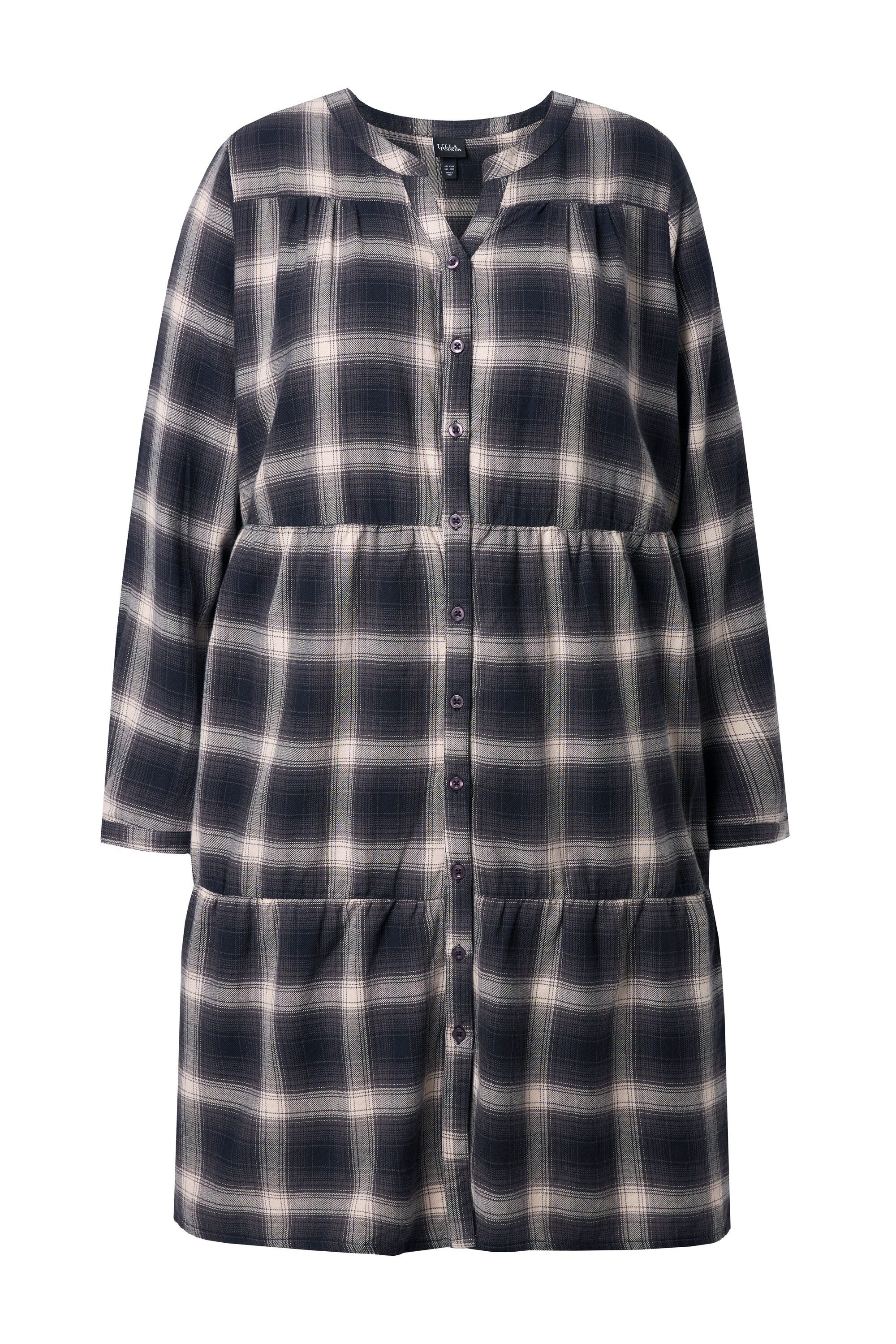 Ulla Popken Jerseykleid Kleid Karo A-Linie Tunika-Ausschnitt Langarm günstig online kaufen