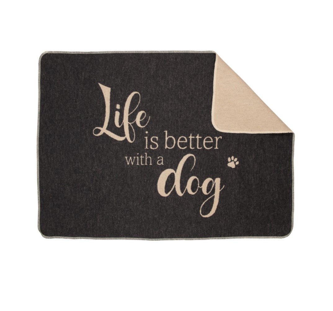 DAVID FUSSENEGGER Tierdecke Hundedecke 'life is better' 70 x 90 cm