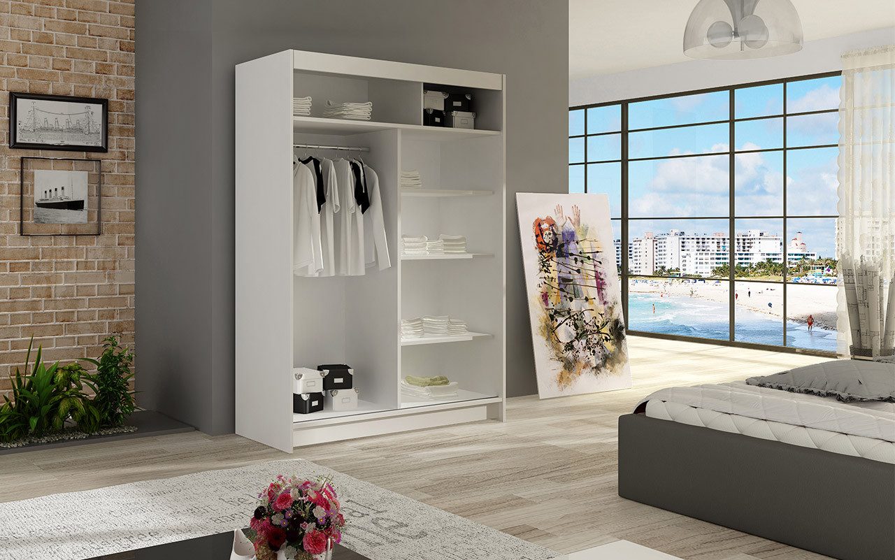 MIRJAN24 Kleiderschrank Miami S (mit Kleiderstange und Spiegel) Garderobenschrank, Schwebetürenschrank, 2-türig – Bild 3 von 5
