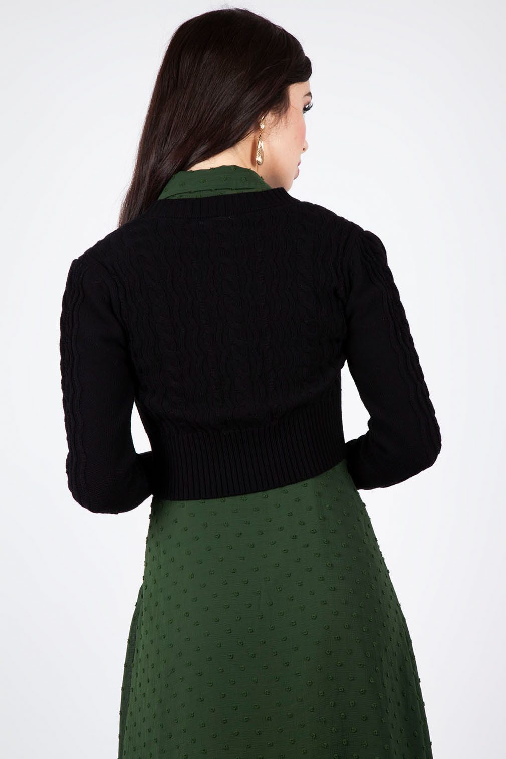 Voodoo Vixen Strickjacke Mabel Cropped Cardigan Schwarz Retro Vintage Zopfmuster