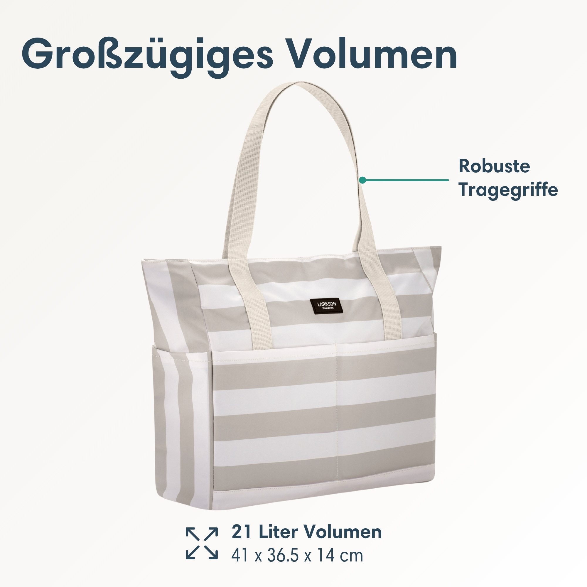 LARKSON Strandtasche Linn Strandtasche mit Reißverschluss (1-tlg), Große Beach Bag für Strand und Urlaub, Wasserabweisend