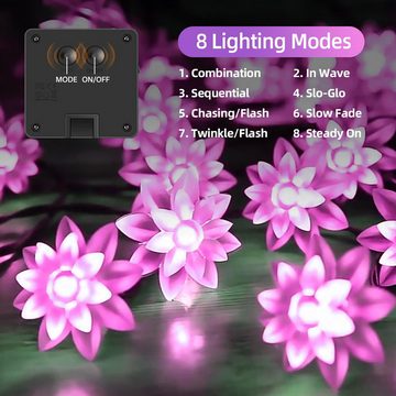 Jioson Lichterkette LED Lichterkette LED Dekolichter Solar-Kirschblüten-Lichterkette rosa, 12m 100 Licht,8 Blitzmodi,für innen und außen