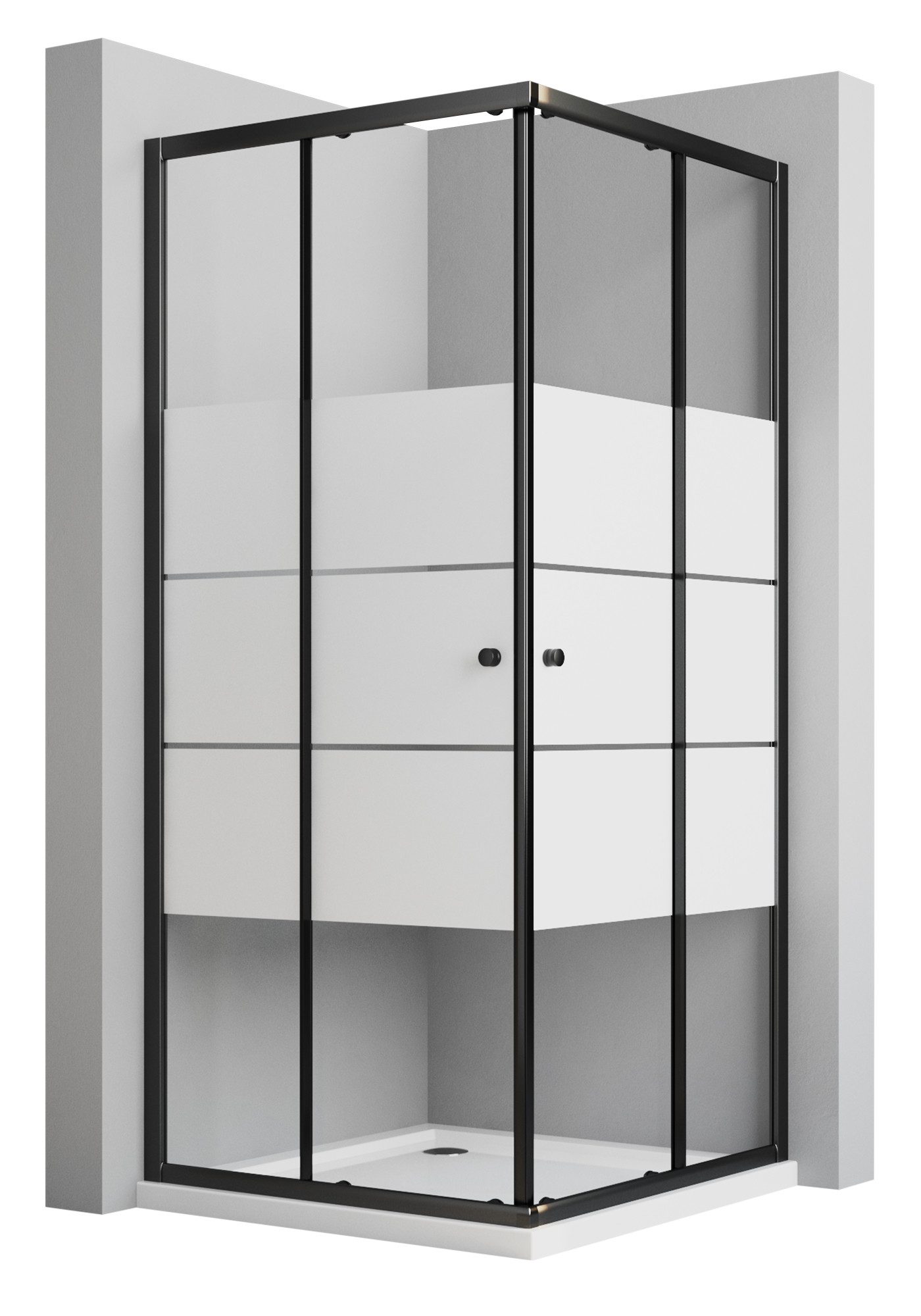 Boromal Eckdusche 80x100 Schiebetür Schwarz Duschkabine milchglas H:185cm, BxT: 80x100 cm, 5mm Sicherheitsglas, Eckeinstieg, (78-80) x (98-100) x 185cm, Alurahmen, Aluprofile, Magnetdichtleisten