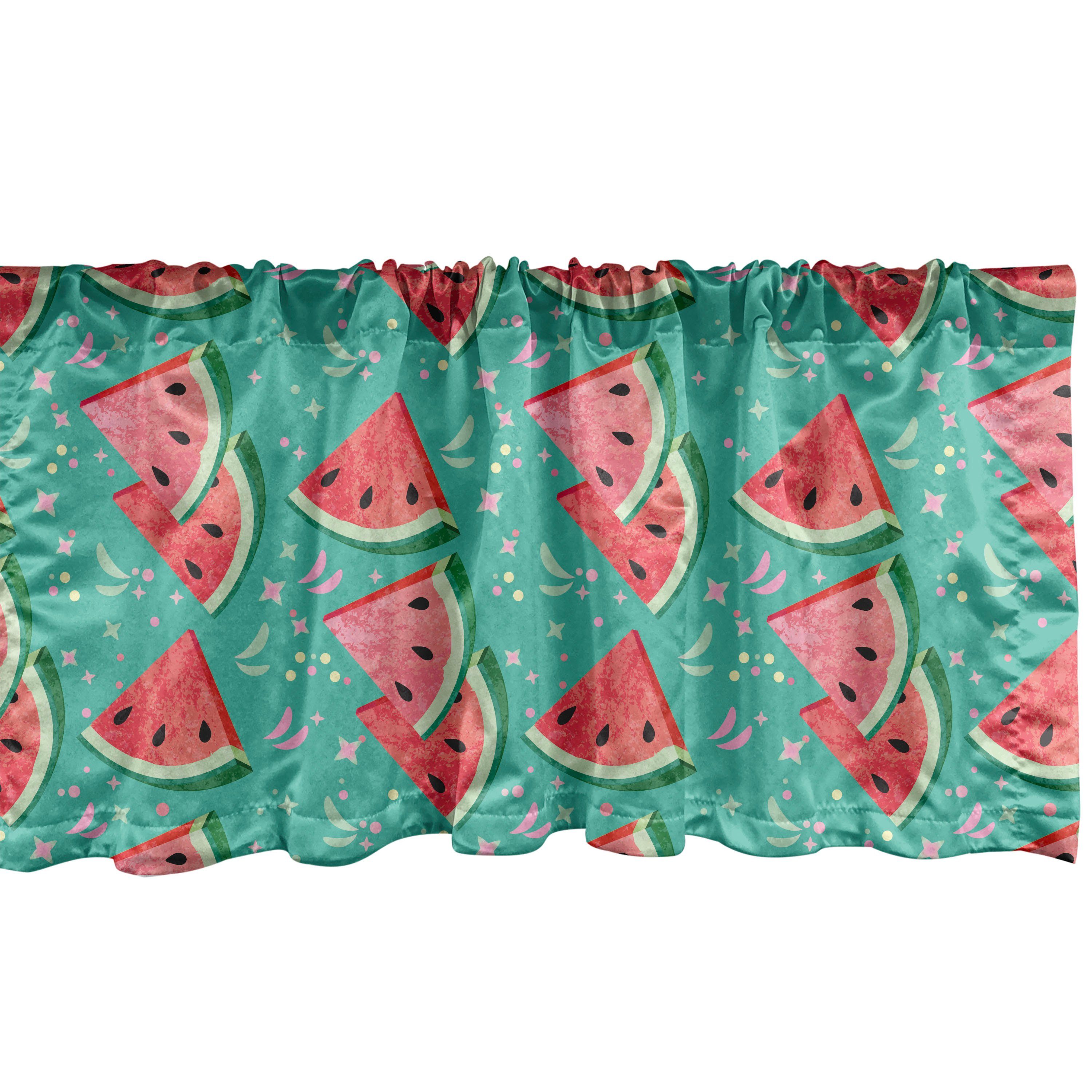 Scheibengardine Vorhang Volant für Küche Schlafzimmer Dekor mit Stangentasche, Abakuhaus, Microfaser, Wassermelone Frucht-Scheiben und Formen