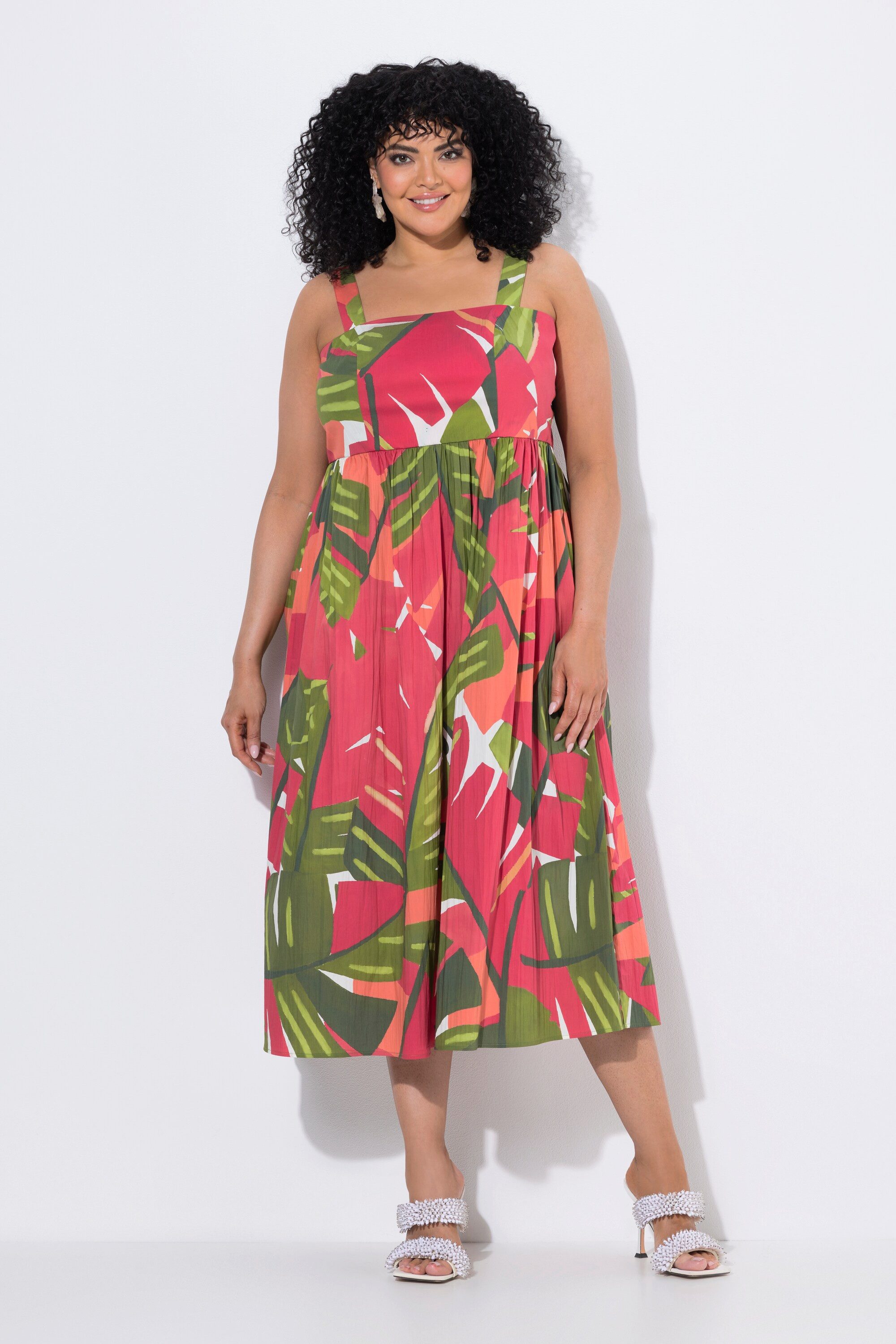 Midikleid Maxikleid Palmen Rücken gesmokt ärmellos