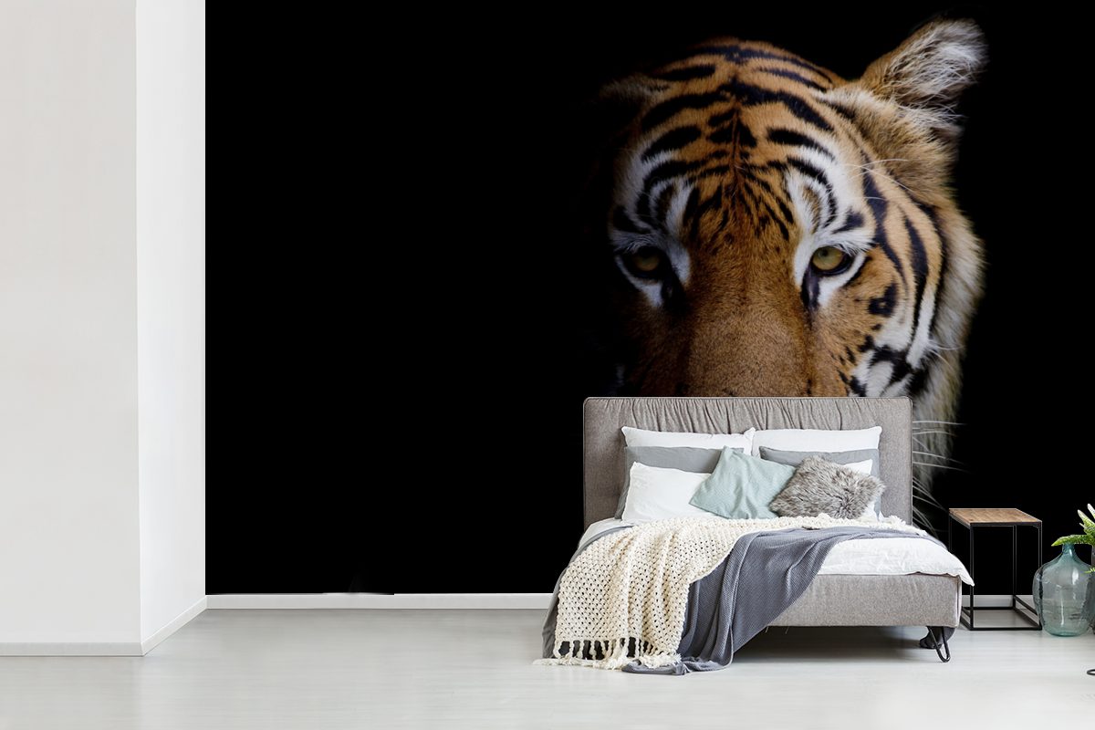 MuchoWow Wohnzimmer, - Schlafzimmer, (6 Matt, Tiger Wallpaper Vinyl St), Kinderzimmer, Tiere für bedruckt, Fototapete - Kopf, Tapete