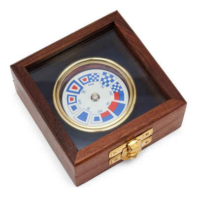 NKlaus Kompass Maritim 5,5cm Kompass-Flaggenzeichen in der Holzbox mit Messing versch