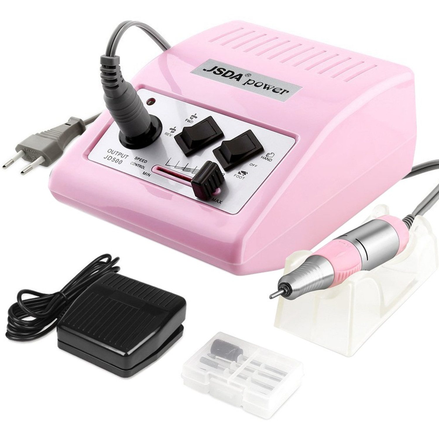 JSDA Maniküre-Pediküre-Set, Nagelfräser 30000 U/min mit Fußpedal & 4 Bits ROSA Farbe # JD500P