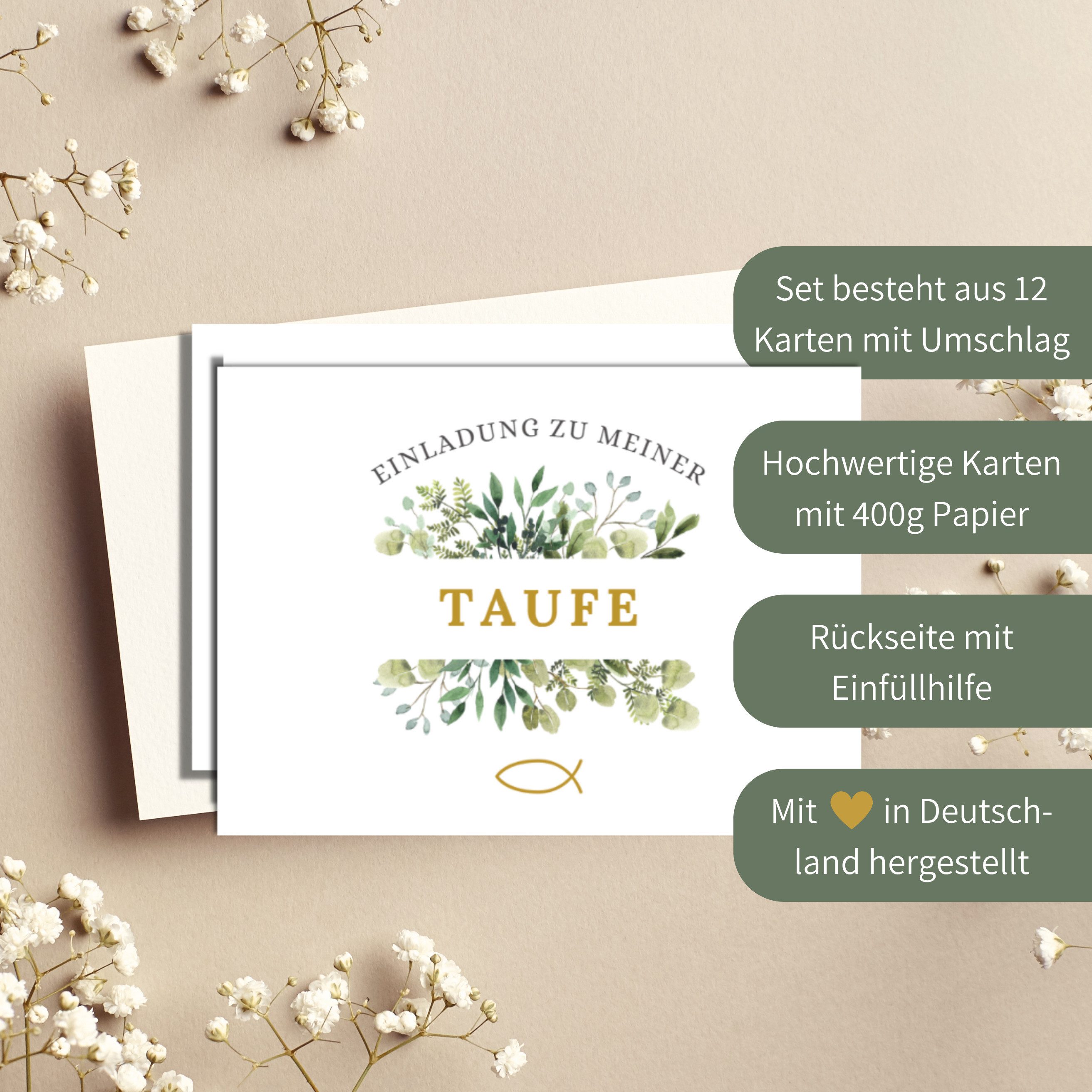 Briefzauber Einladungskarten 12x Taufe Einladungskarten mit 12x Umschlägen