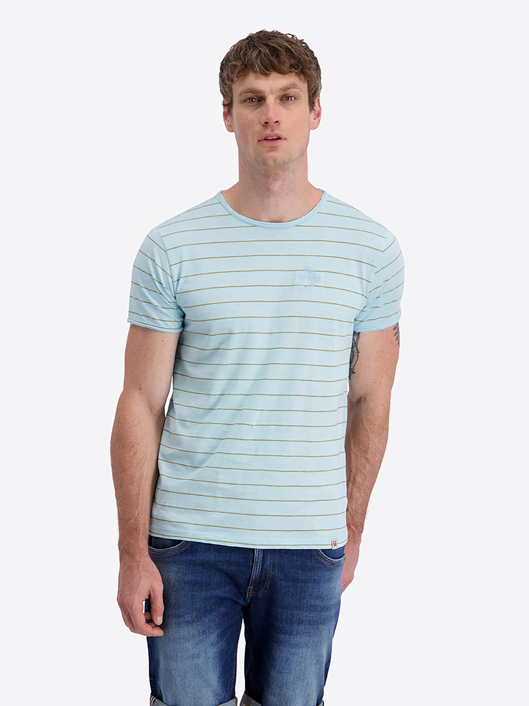 TIMEZONE T-Shirt Regular Fit Gestreiftes Design Rundhalsausschnitt Kurzarm für Herren (1-tlg) Baumwolle Normal Fit Rundhals Kurzarm Gestreift atmungsaktiv