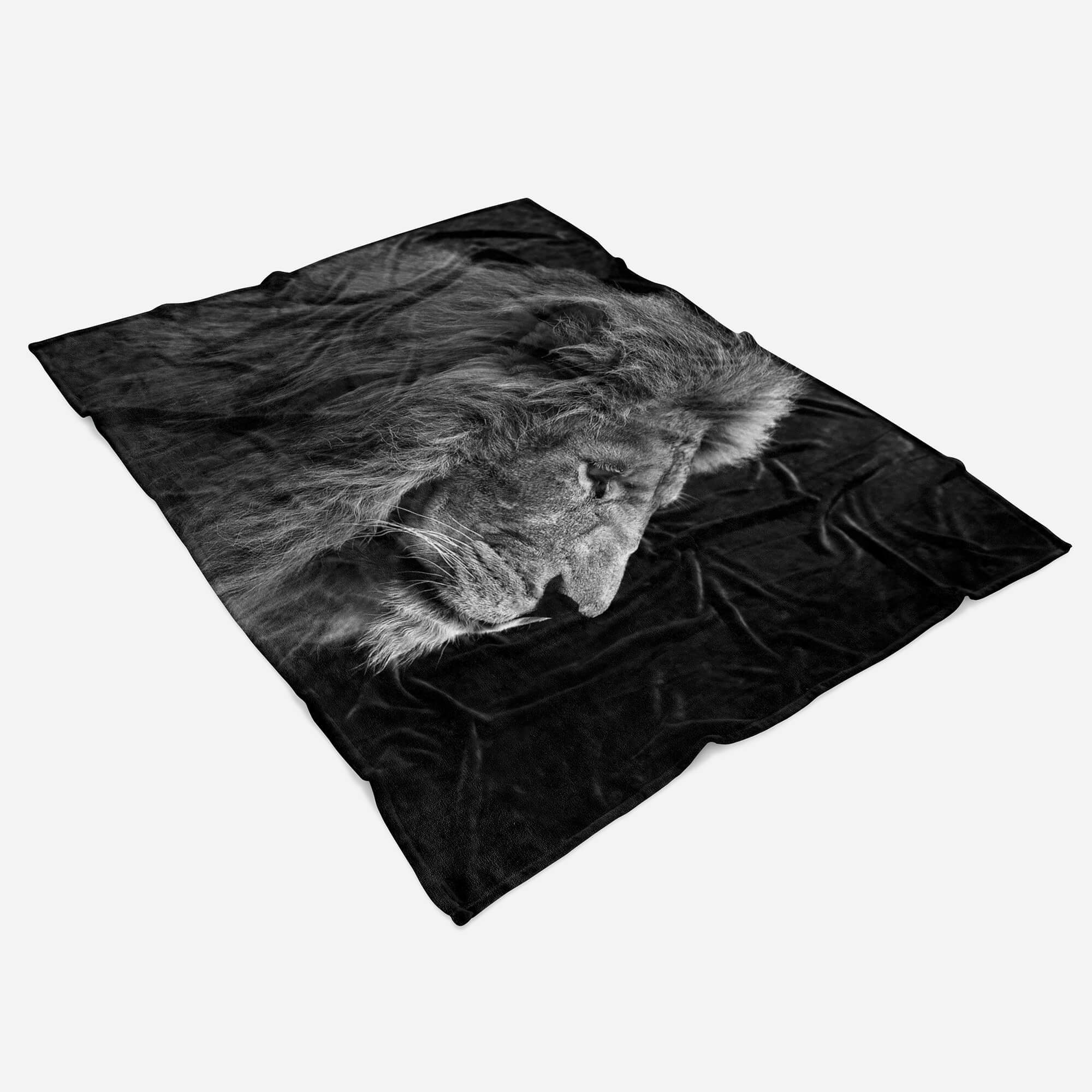 Handtücher Tiermotiv Schwarz Baumwolle-Polyester-Mix Art Kuscheldecke Saunatuch Strandhandtuch (1-St), Weiß, mit Sinus Handtuch Handtuch Löwe