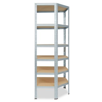 shelfplaza Eckregal HOME, 200x70x45cm verzinkt, Metall Eckregal stehend mit 6 Böden, Corner Shelf 145kg Tragkraft Schwerlastregal Ecke, Steckregal verzinkt Eckregal Keller Garagen Regal