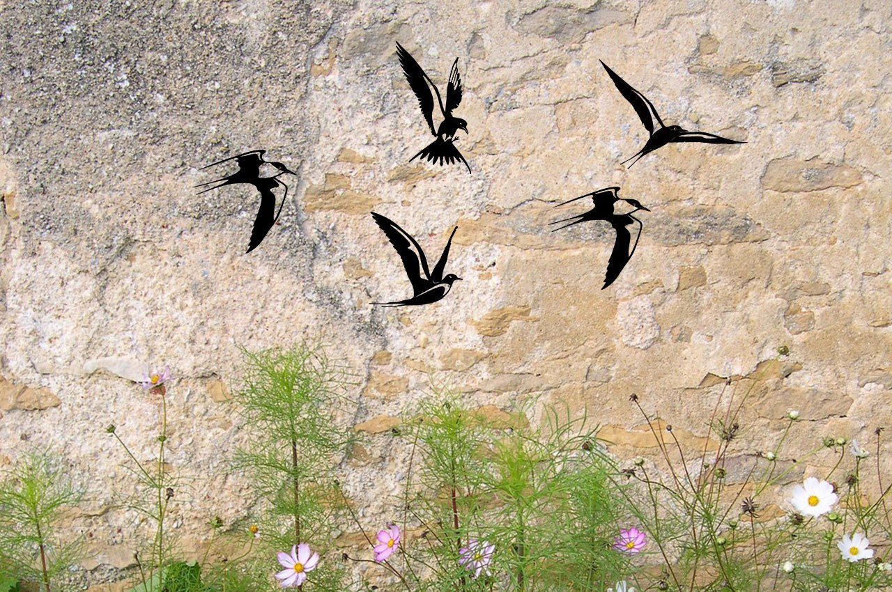 ILLUMINO Wanddekoobjekt Metall Wanddeko Kunst Flussseeschwalbe 5er Set für  Wohnung und Garten Vogel Gartendeko Wohn Wand Deko