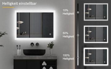 WDWRITTI Spiegel Badezimmer 80x60 Badspiegel Led 3Lichtfarben Helligkeit dimmbar Memory (Wandspiegel mit beleuchtung, Kaltweiß/Neutral/Warmweiß), Touch Wandschalter, Vertikal Horizontal