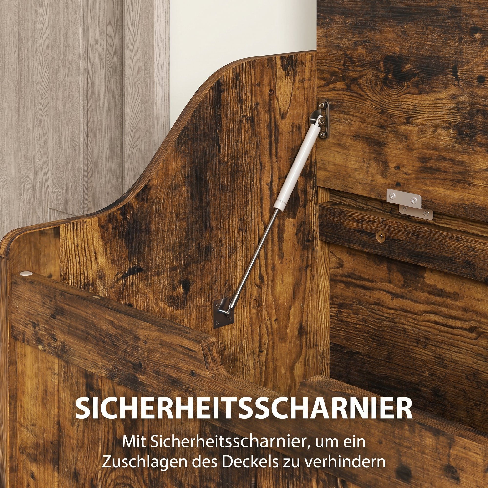 HOMCOM Truhe Aufbewahrungsbox Aufbewahrungstruhe mit Deckel (Set, 1 St., 1er-Set), 61L Stauraum, Sicherheitsscharnier – Bild 5 von 5