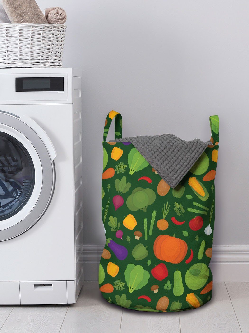Wäschekorb Kordelzugverschluss für gesunde Waschsalons, mit Griffen Abakuhaus Gemüse Organische Ernährung Wäschesäckchen