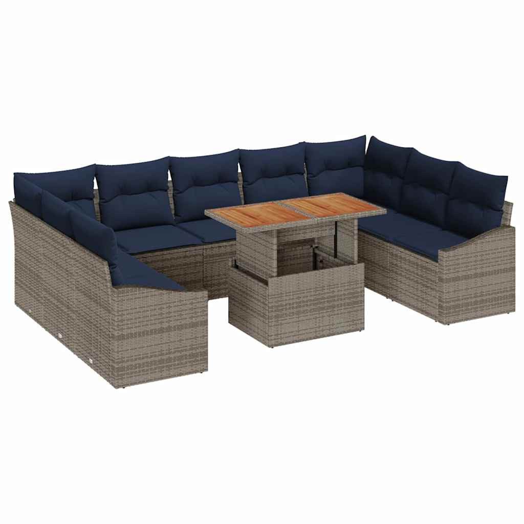 vidaXL Gartenlounge-Set Garten-Sofa-Set mit Speicher 10 pcs Grau Poly Rattan, (10-tlg)