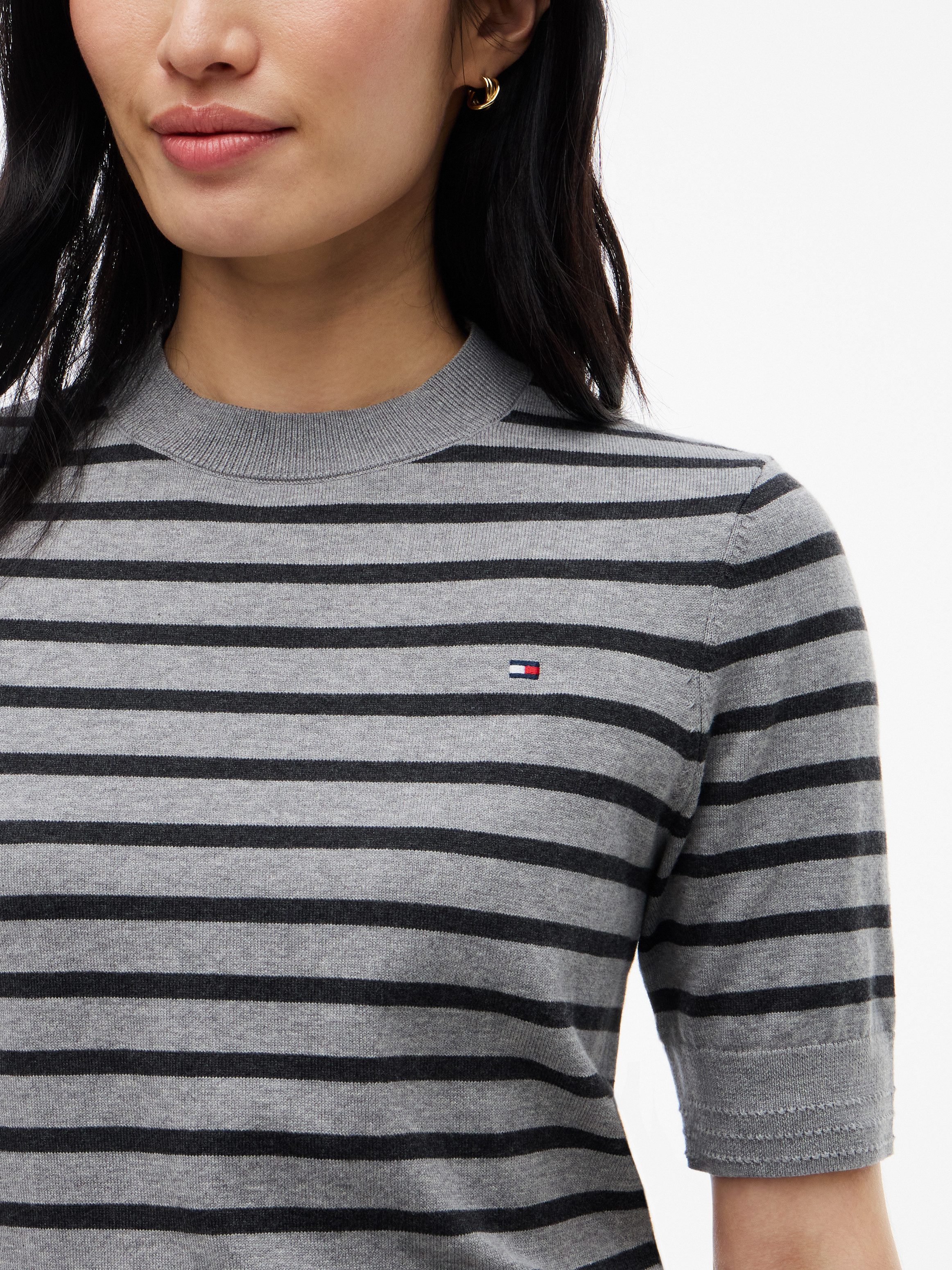 Tommy Hilfiger Kurzarmpullover CO JERSEY FINE GG C-NK SS SWT Baumwollmischung, Regular Fit