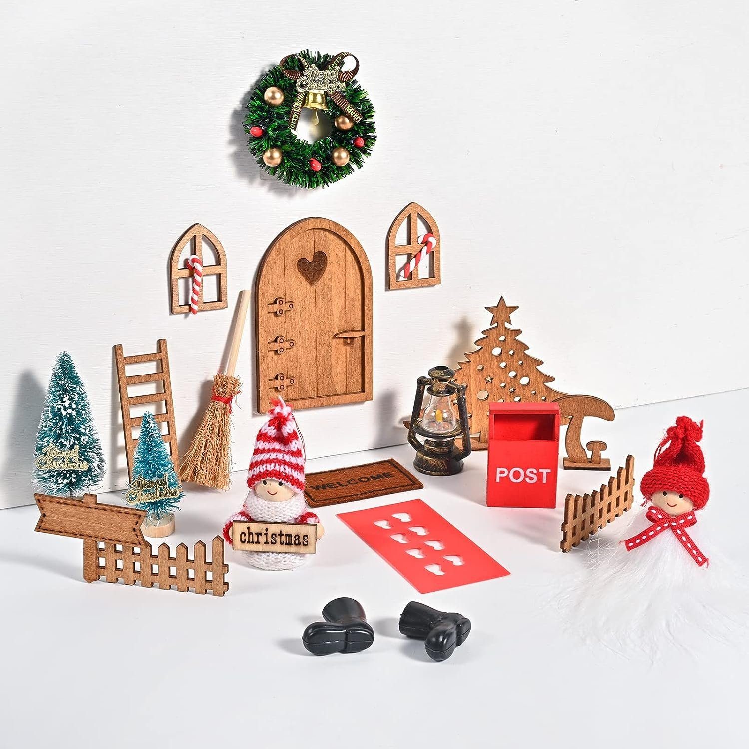Holzfarbe für Miniatur Zubehör Geschenk Weihnachten Wichteltür Set,Wichteltür Weihnachten,Weihnachtsdeko Kreativset Elfentür, Dekor WichtelZubehör,Kinderzimmer XDeer