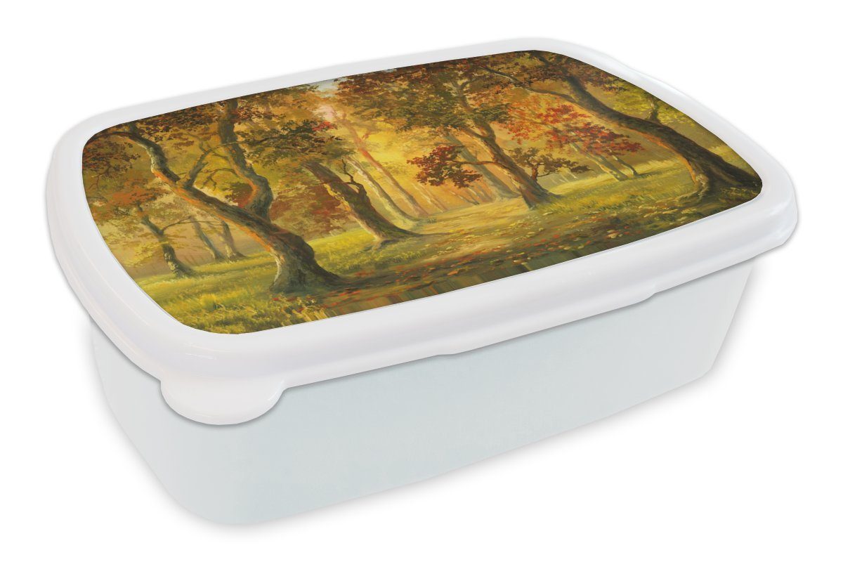 Brotbox (2-tlg), der MuchoWow und Waldes eines Illustration weiß für Lunchbox Mädchen Erwachsene, Kinder Herbstsonne, in Eine und Jungs Kunststoff, Brotdose, für