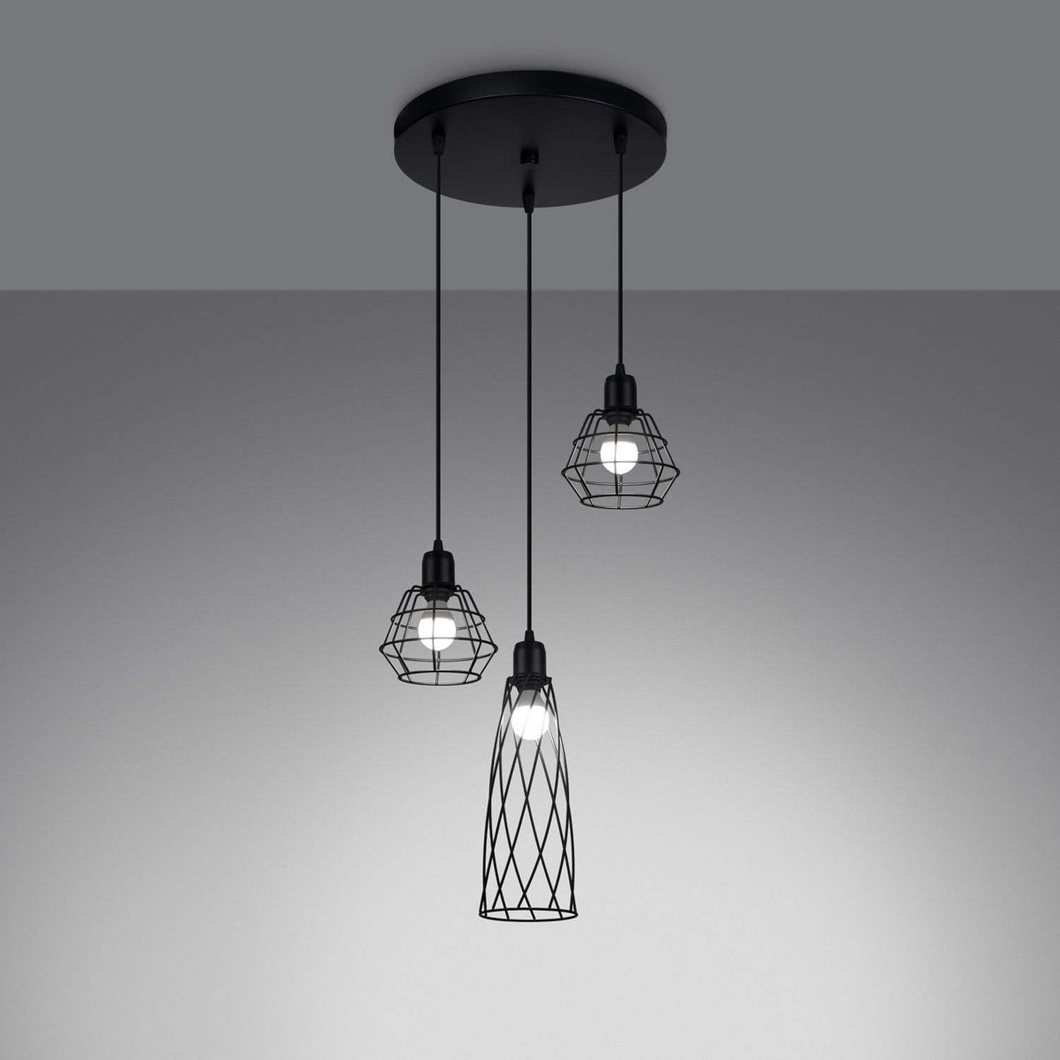 Licht-Erlebnisse Pendelleuchte FABIO, ohne Leuchtmittel, E14 B: 38 cm H: max. 120 cm 3-flammig Industrial Design Draht Schirm