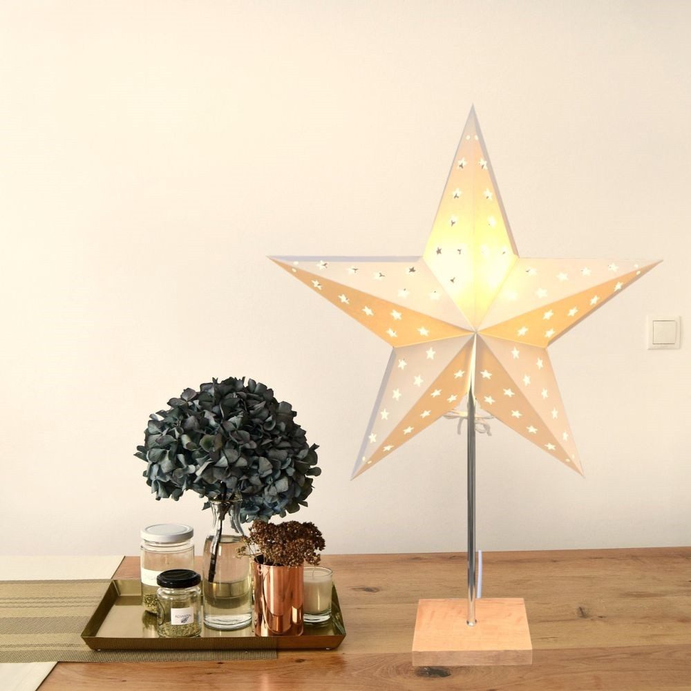 Seasonals Tischleuchte 1051 Leuchter "Dual" weiß Edelstahl Holzfuß E14 Schalter Zuleitung 1,8