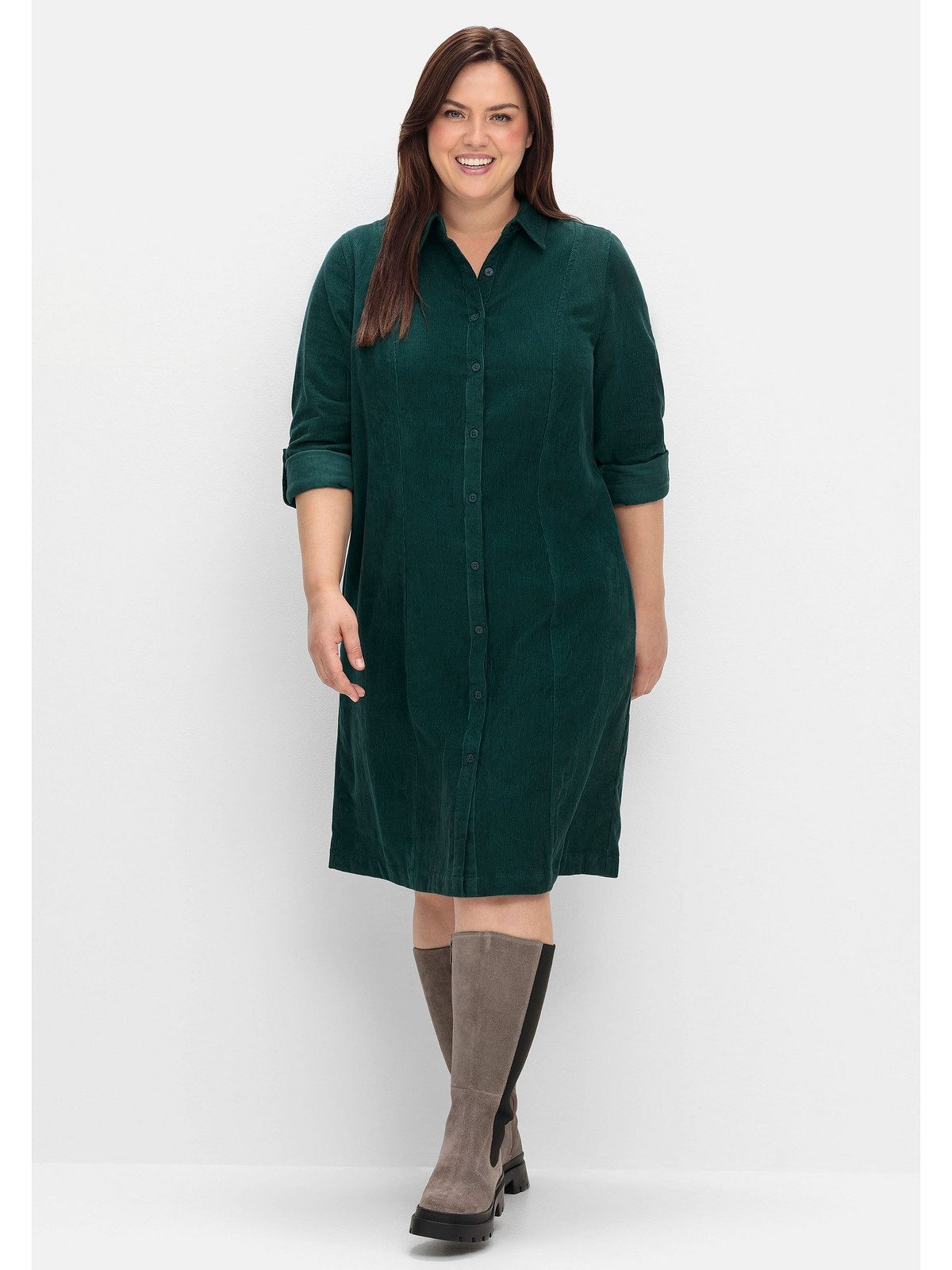 Sheego Blusenkleid Große Größen aus weichem Cord, mit Krempelarm