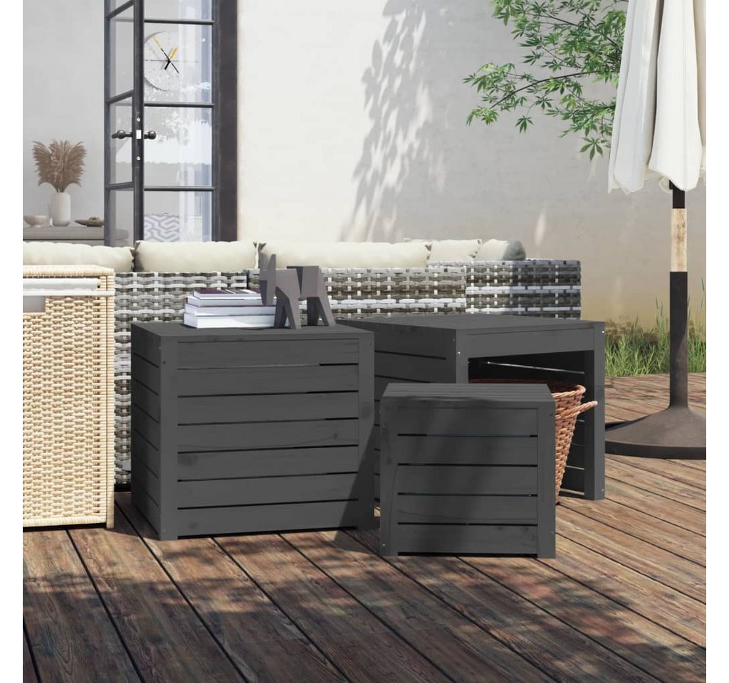 Thumbnail - vidaXL Gartenbox, 3-tlg. Gartenaufbewahrungsbox-Set Grau Massivholz Kiefer