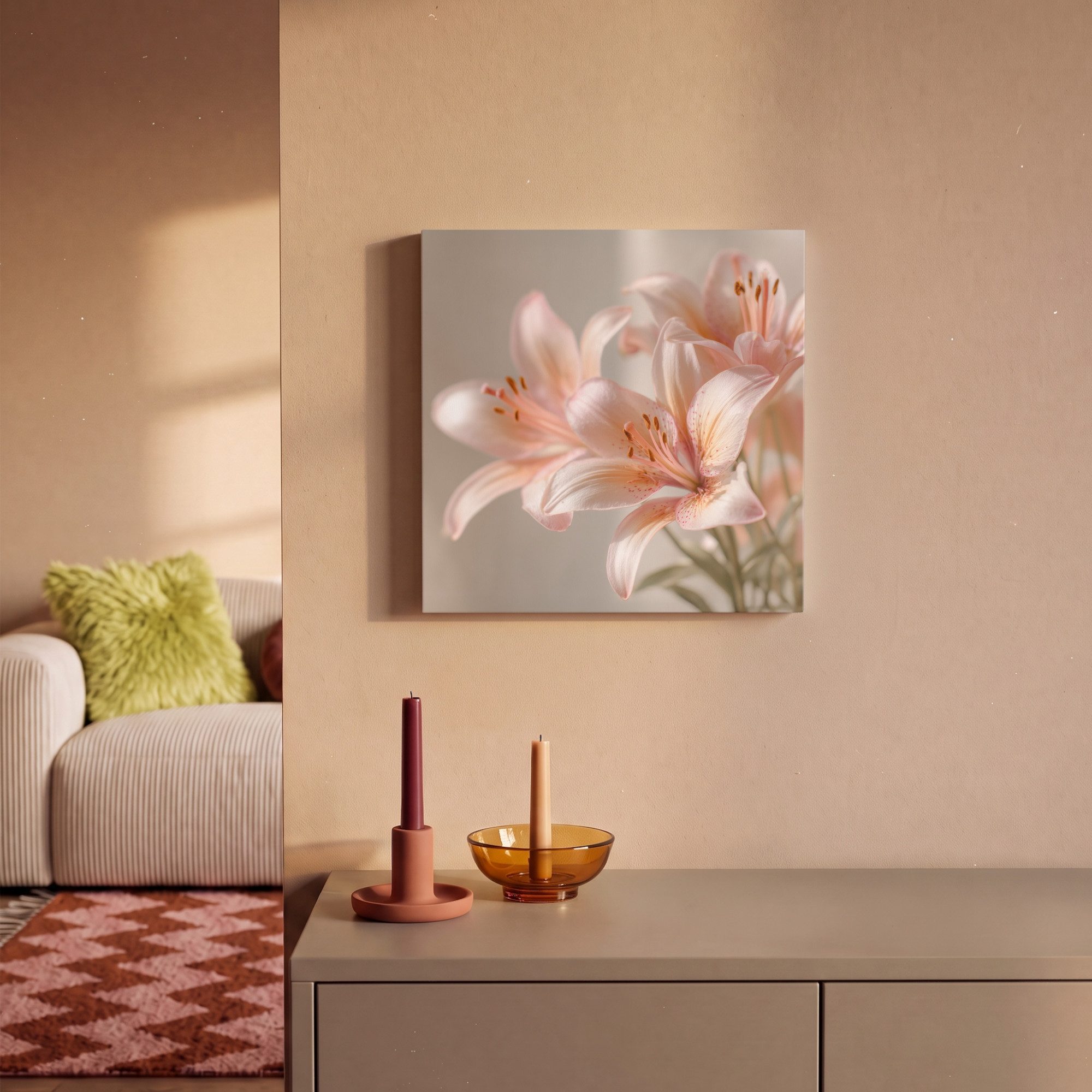 OneMillionCanvasses® Leinwandbild Lilien - Staubgefäße - Rosa - Unscharf, Fotodruck (1 St), Wandbild, Deko Schlafzimmer Wohnzimmer Flur 20x20 cm – Bild 2 von 5