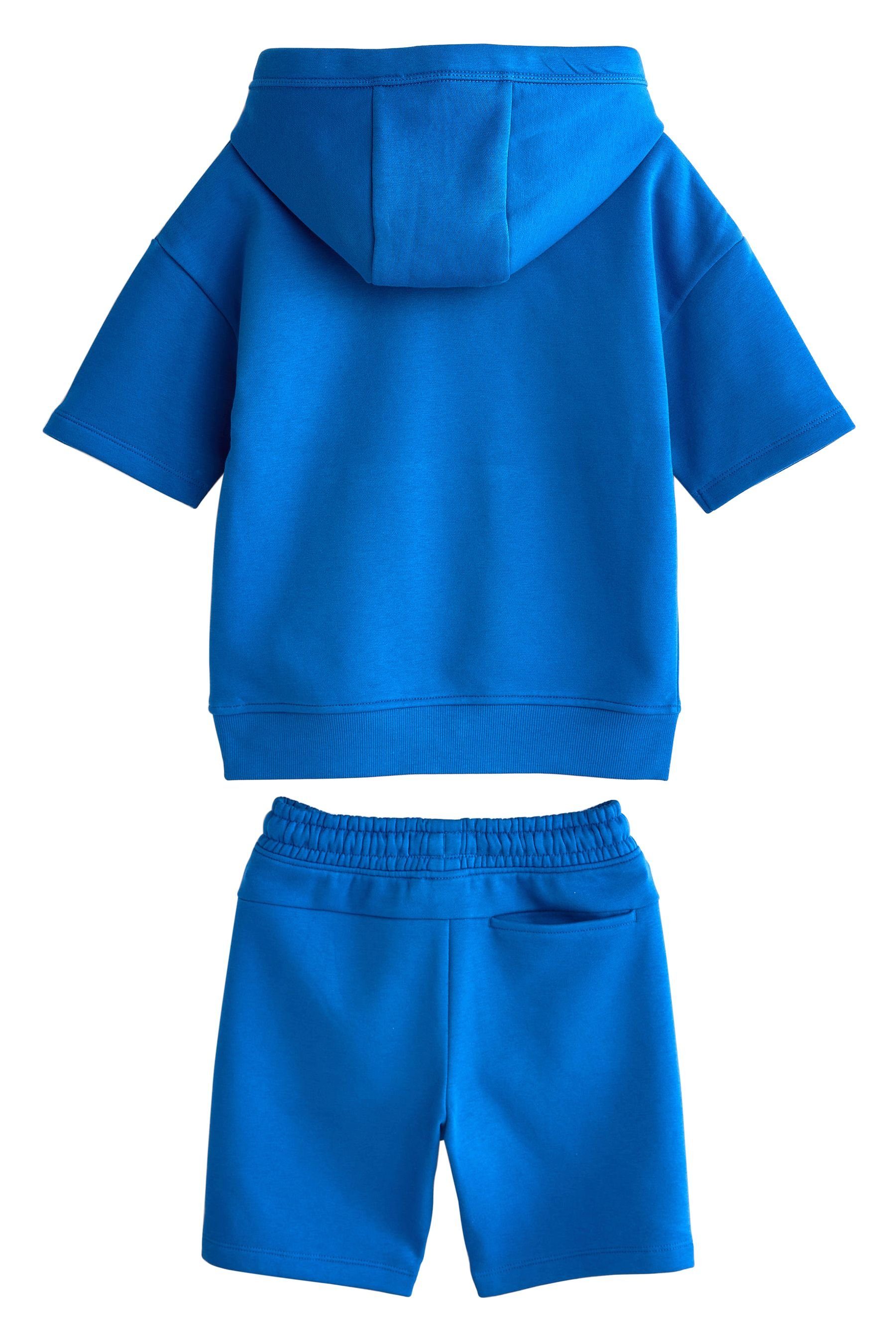 Shorts Shirt Cobalt Kapuzensweatshirt Shorts (2-tlg) Kurzärmeliges Blue Set & und im Next