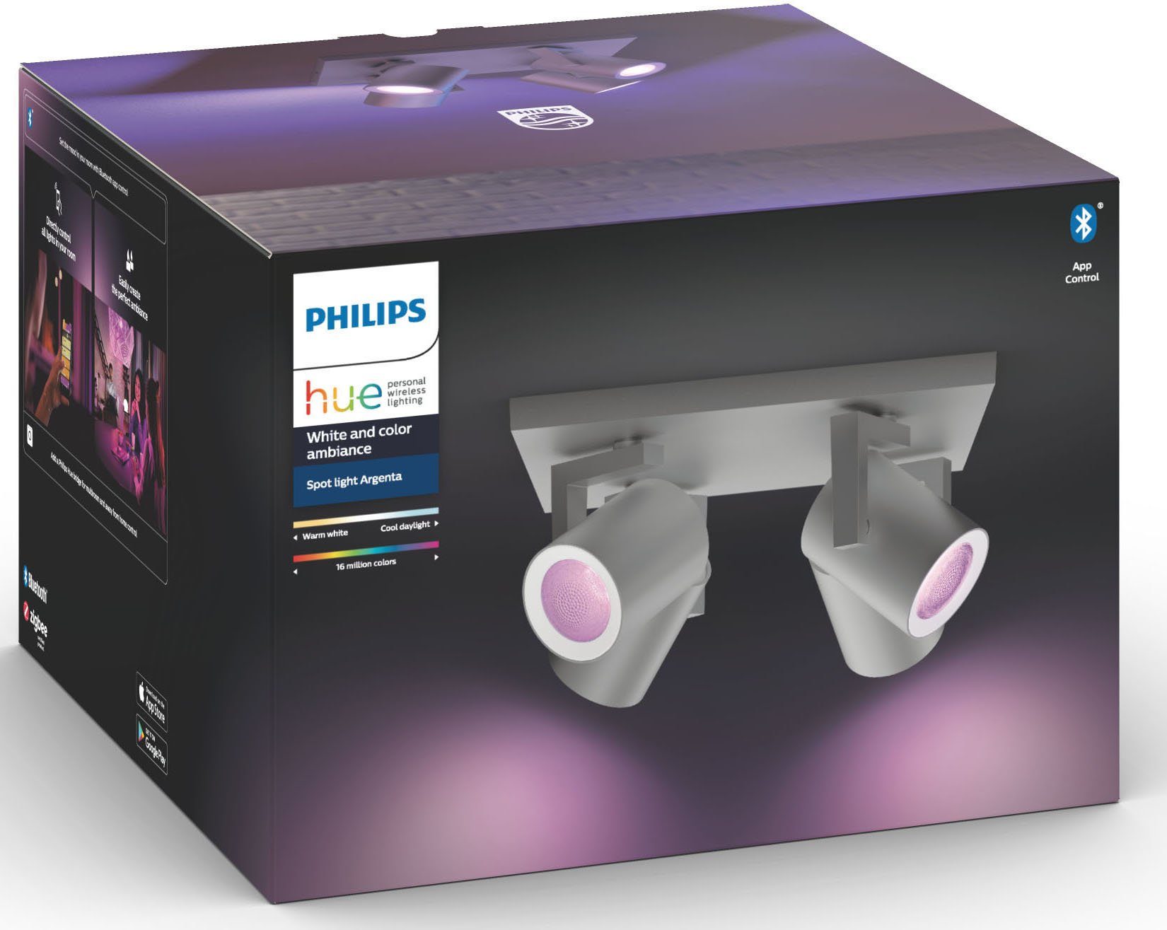 Philips Hue LED Kaltweiß, Warmweiß Deckenstrahler Dimmfunktion, Tageslichtweiß, Smart Leuchtmittel Argenta, Home, Neutralweiß, Extra-Warmweiß, wechselbar