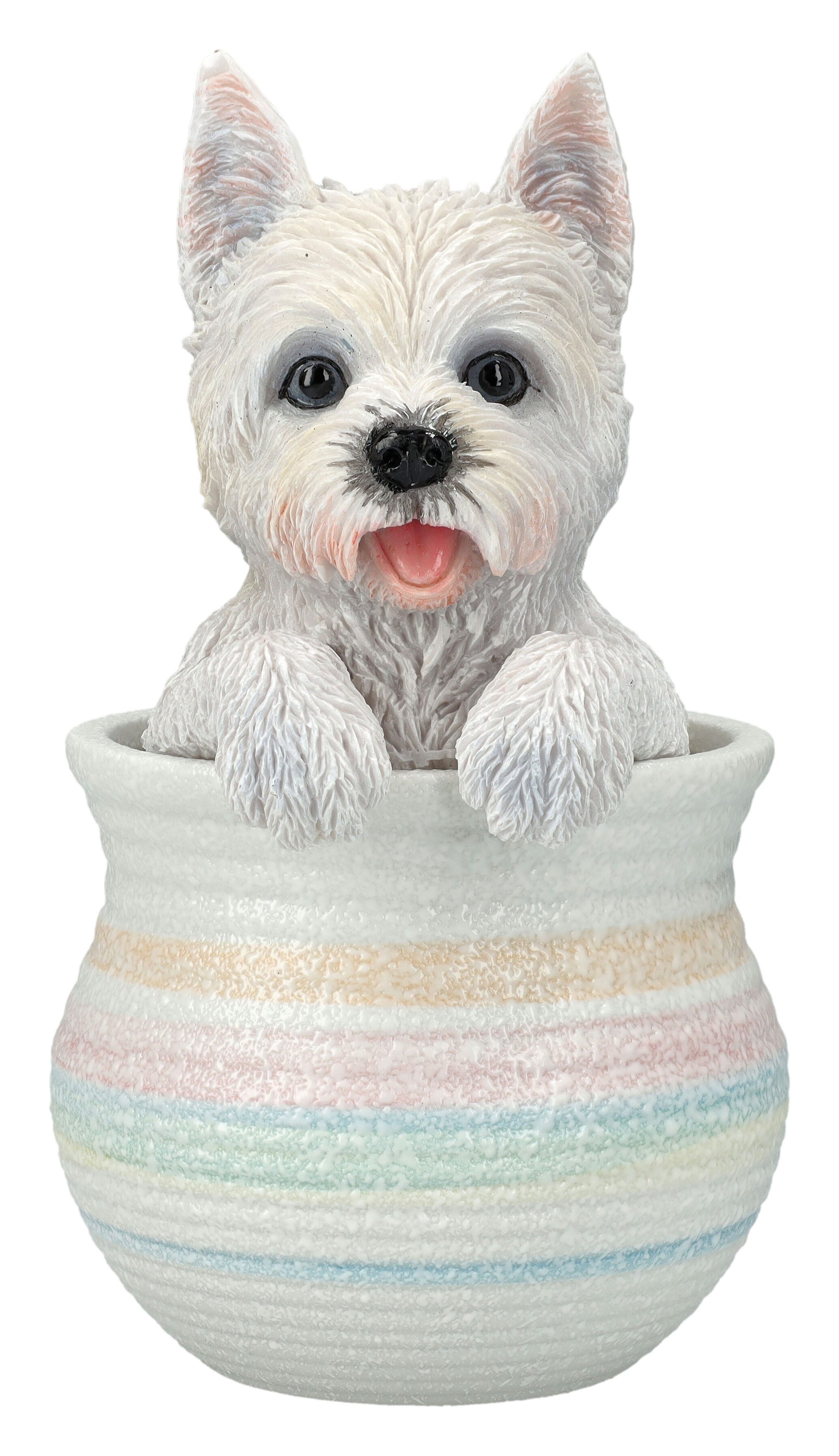 Figuren Shop GmbH Tierfigur Hunde Figur - Westie im Topf - Dekoration Hundefigur Dekofigur Deko