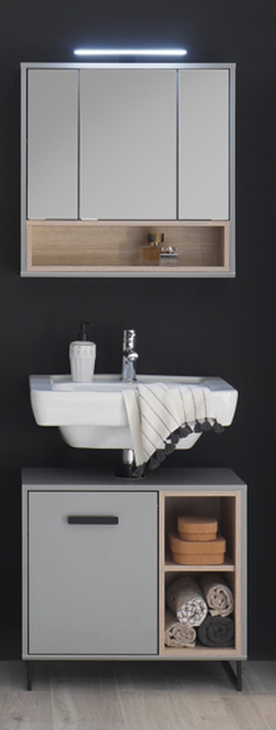 BEGA BBK Badezimmer-Set (2-tlg) in Grau matt / Abs. Sonoma Eiche Dekor, (2-tlg)
