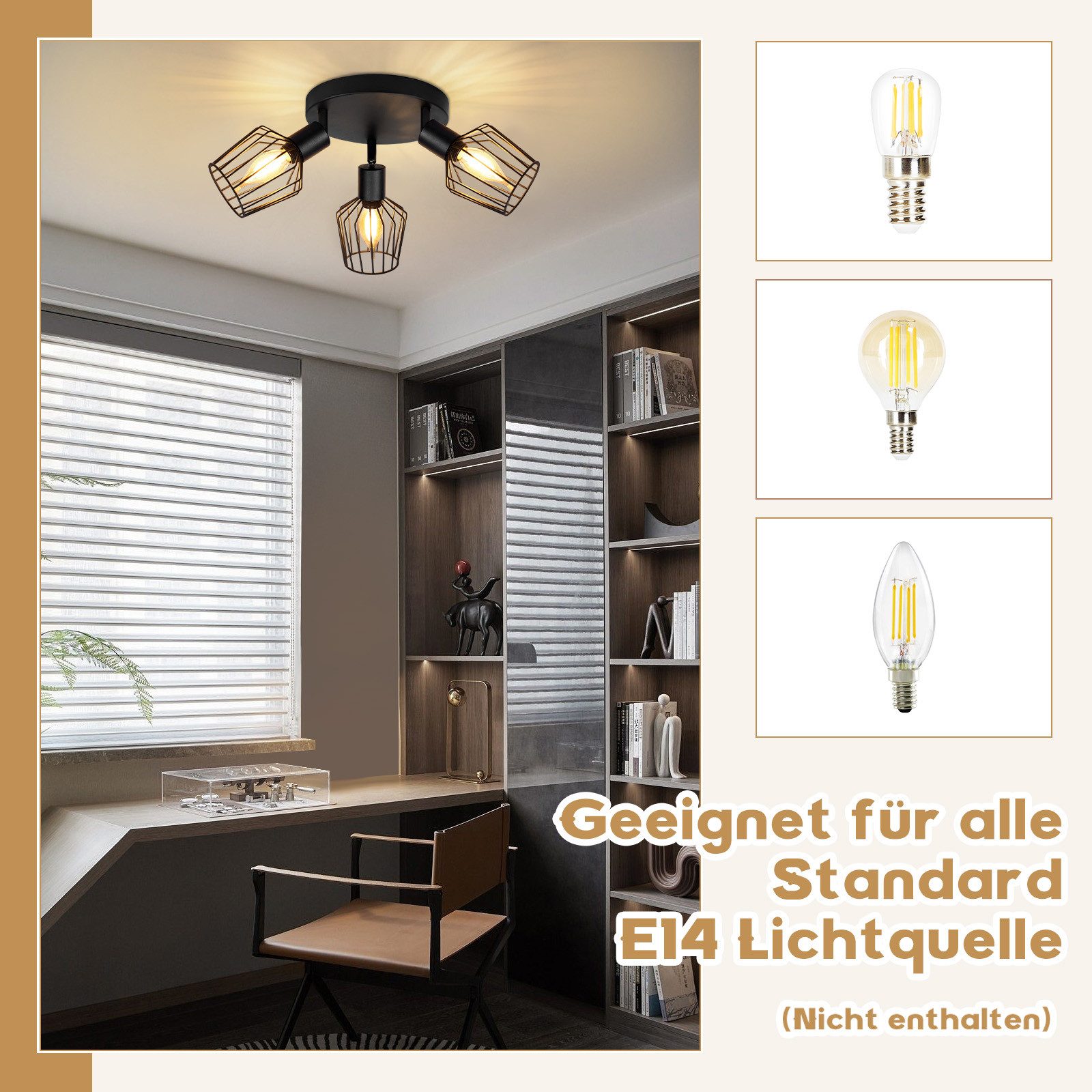 ZMH Deckenleuchte Wohnzimmer 3 Flamming - Rund Deckenspot für Flur Max.25W, günstig online kaufen