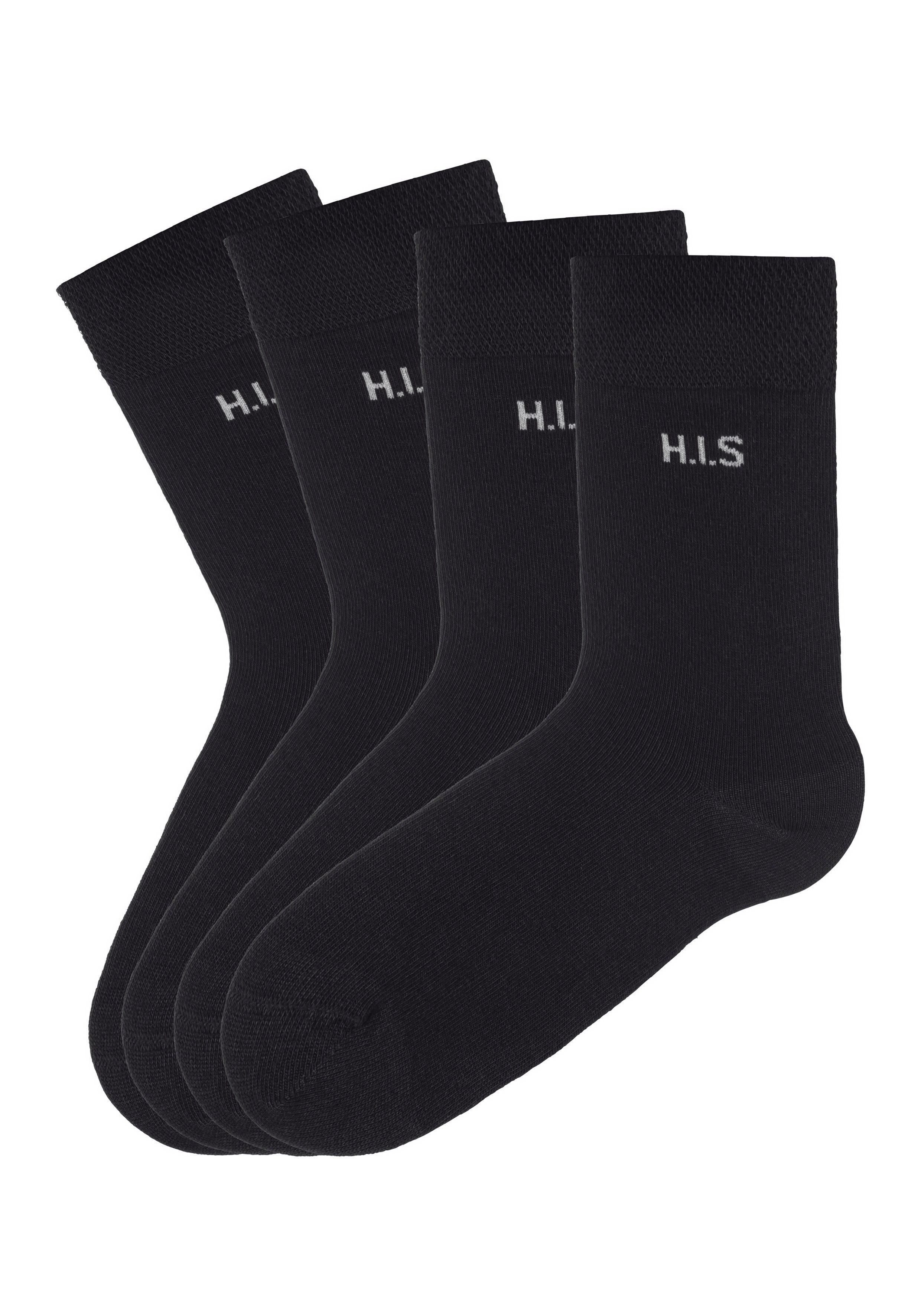 H.I.S Socken Basic Damen Socken Strümpfe, mit Komfortbund Klassische Freizeitsocken (Packung, 4-Paar, Gr. 35-38 bis 39-42) ohne einschneidendes Bündchen