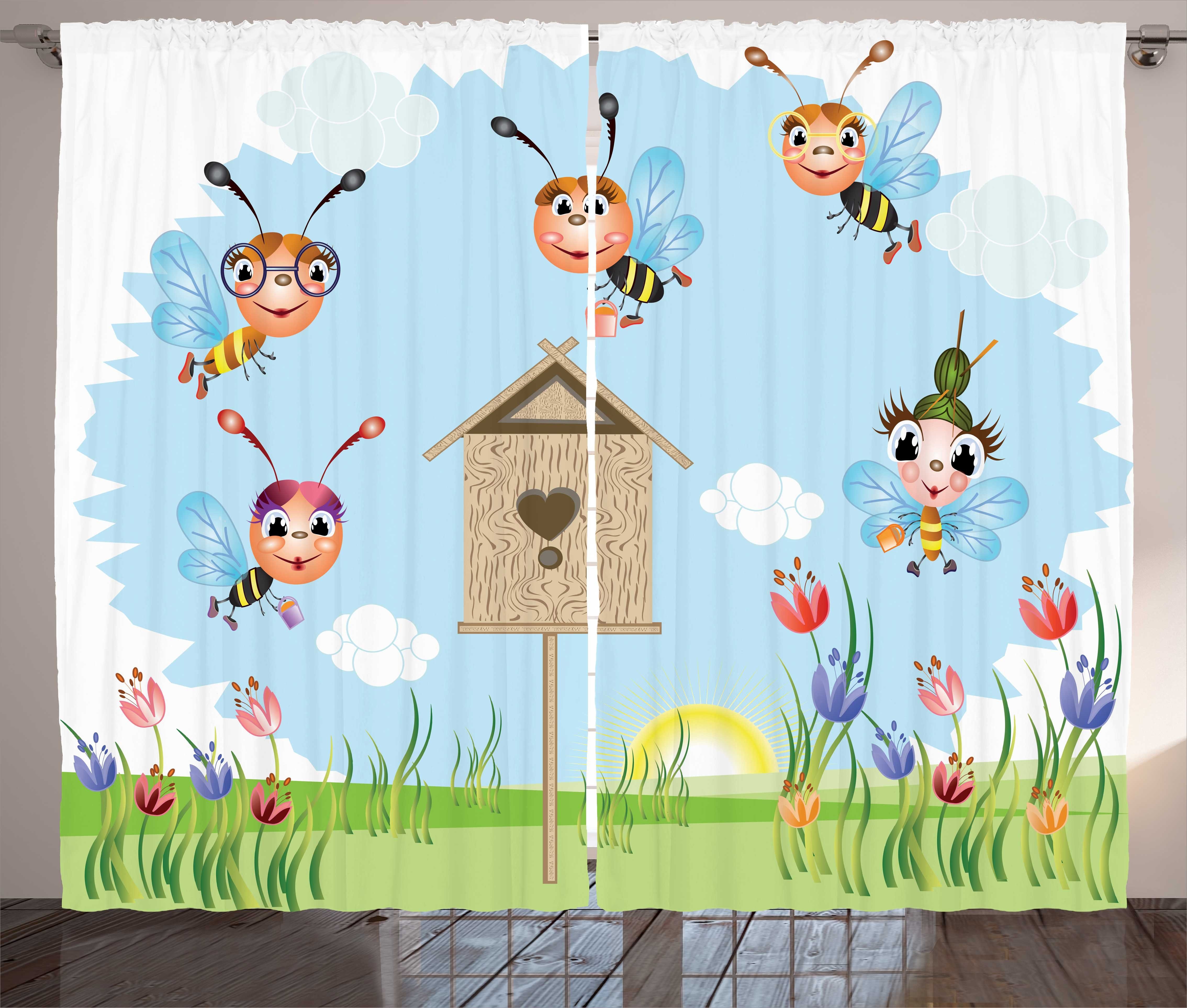 Abakuhaus, Vorhang Schlaufen und Kräuselband Gardine Haken, Schlafzimmer Honey Wiesen-Landschaft Bee mit Fröhlich